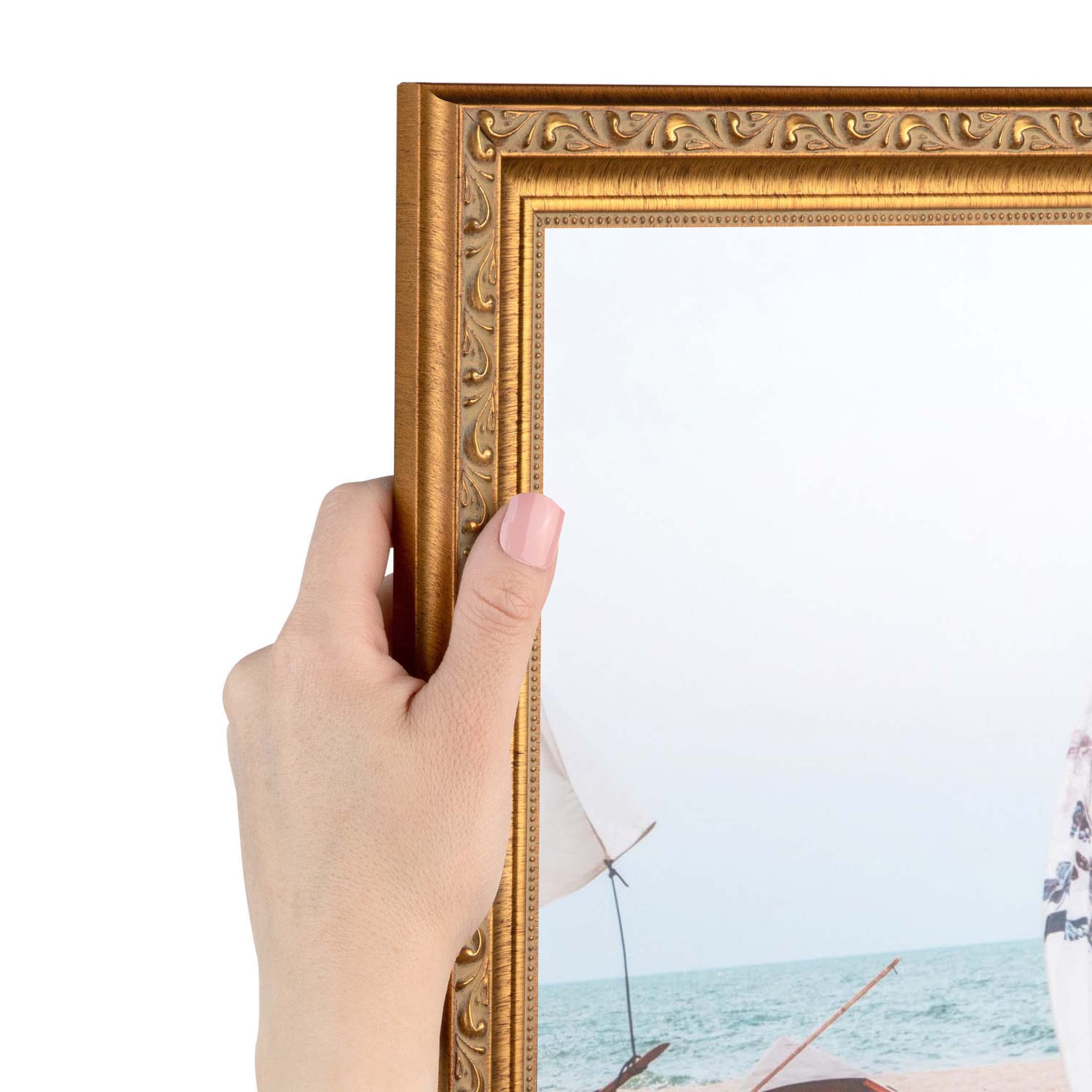 ArtToFrames 21x36 inch Gold with beads Wood Picture Frame, 2WOMD10051-21x36