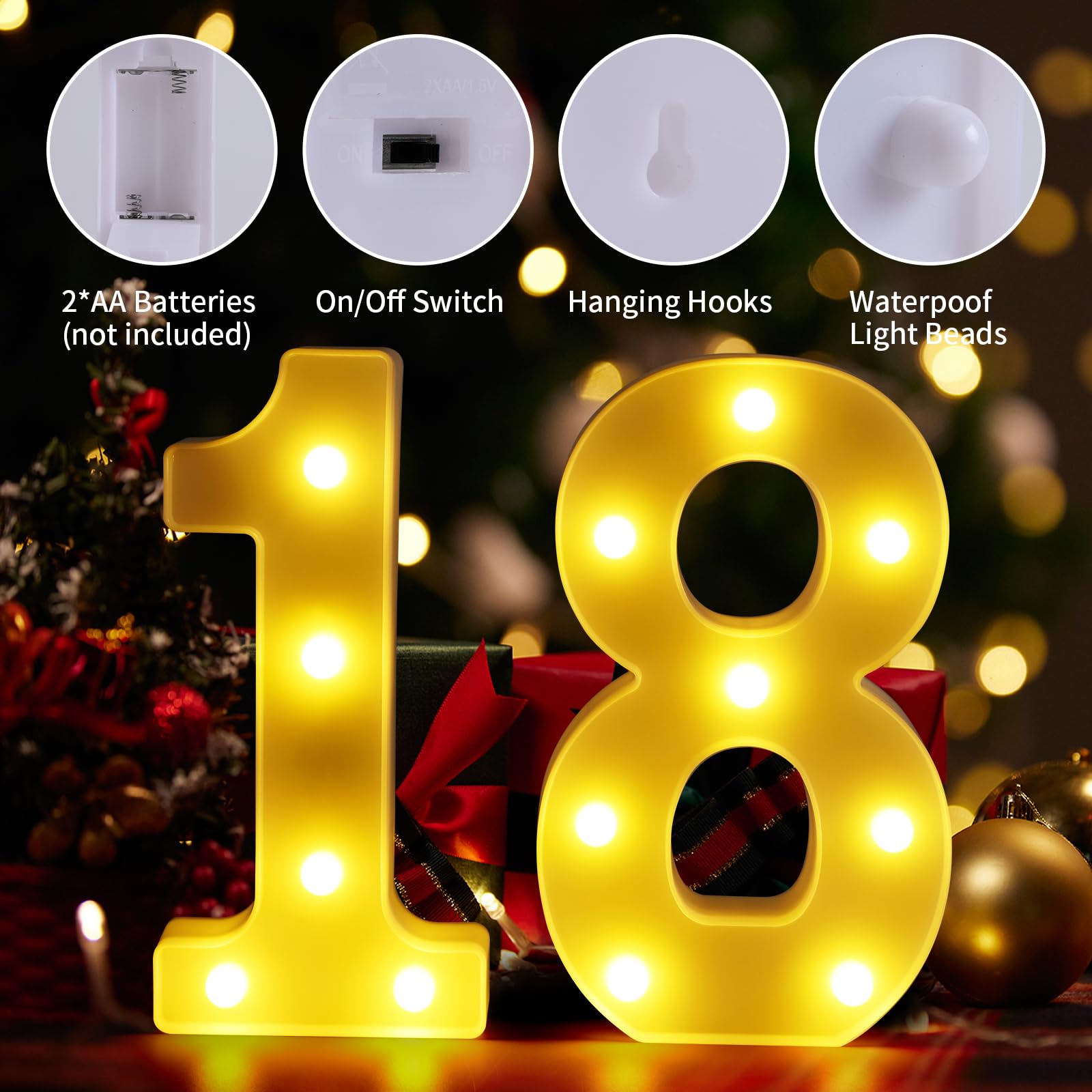 18th Birthday Decorations for Girls and Boys,Happy 18th Birthday Decorations for Men Centerpieces Table,18 Light Up Numbers Sign