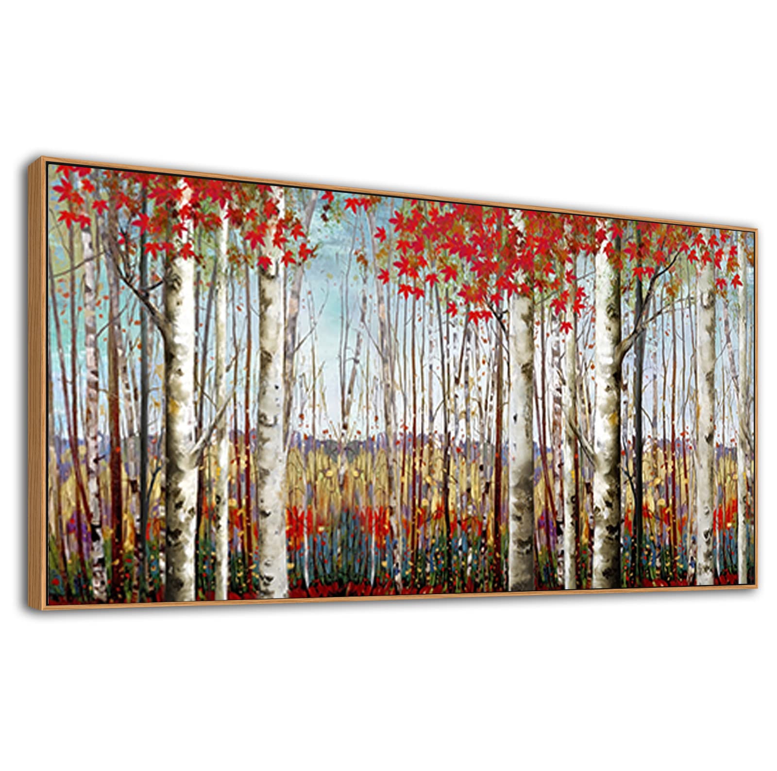 Large Framed Wall Art For Living Room Bedroom Modern Wall Decor Of Red Leaves White Birch Tree Painting Artwork Wall Decoration