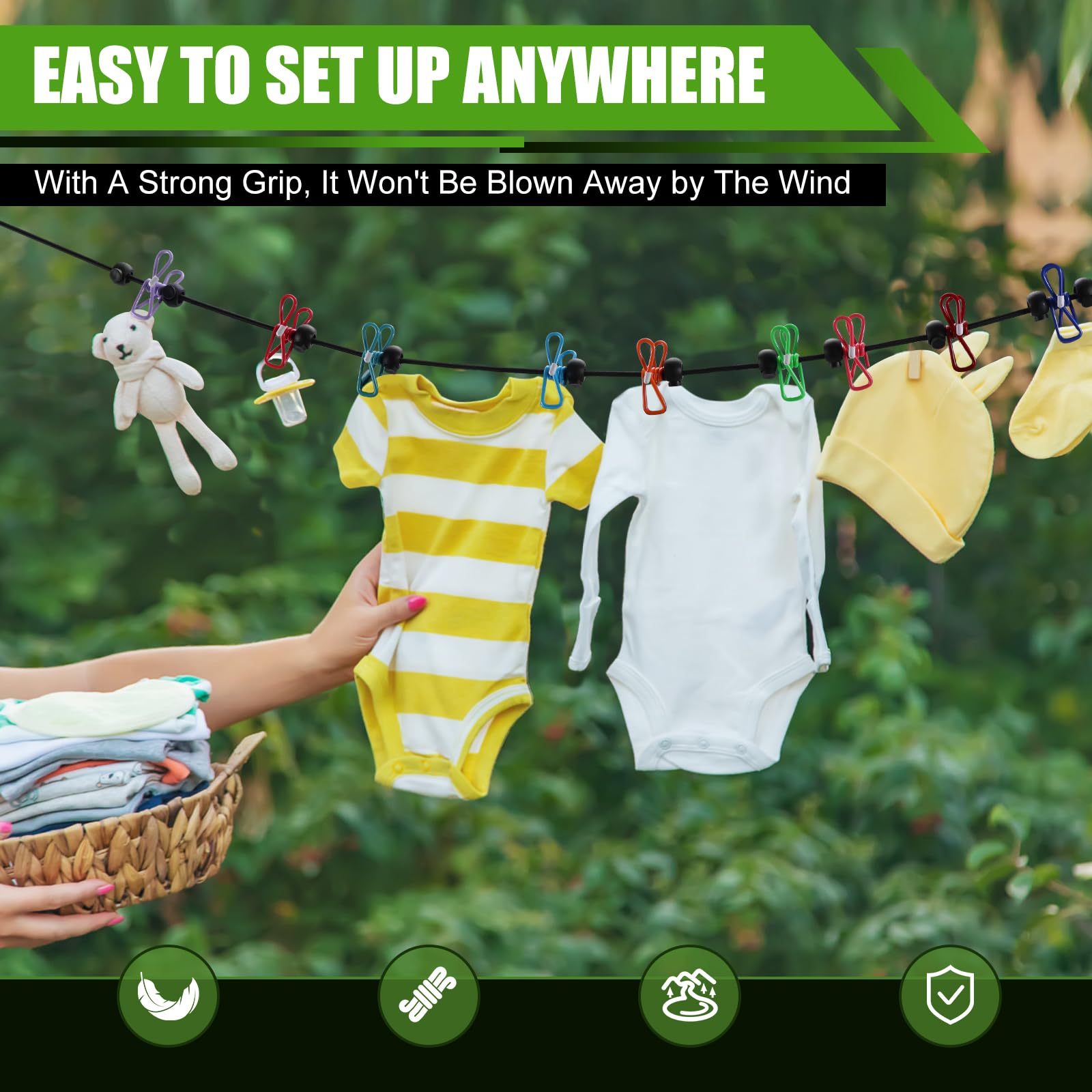 2 Pack Camping Clothesline Portable 12 Clothespins, Camping Accessories Travel Clothesline For Outdoor Indoor, Retractable Cloth