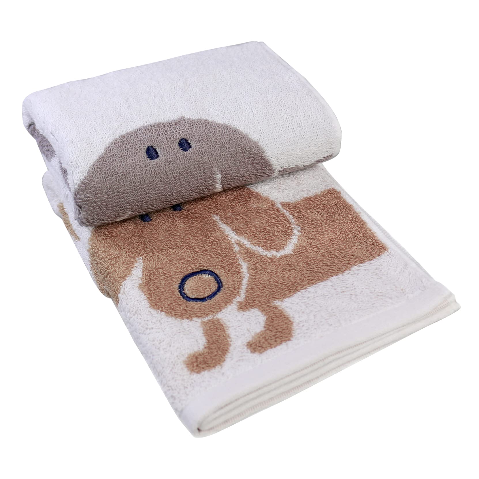 Kissvian 2 Pack Pure Cotton Hand Bath Towel Set, Cartoon Dog Pattern Fingertip Towels Face Cloths, Soft And Absorbent Washcloths