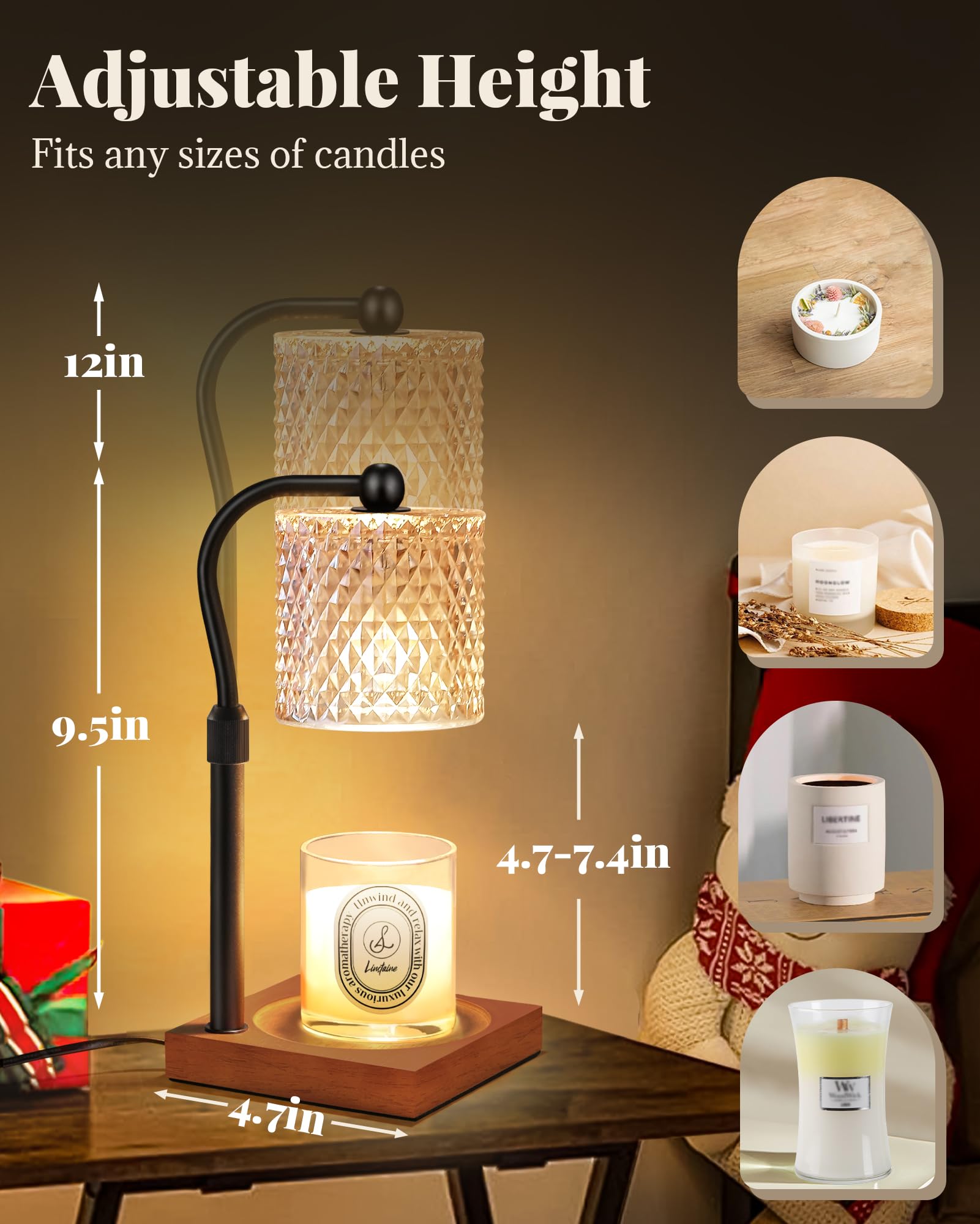 Linstaine Candle Warmer Lamp with Timer Dimmer Adjustable Height, Birthday Housewarming New Home Decor Gifts for Women, Electric