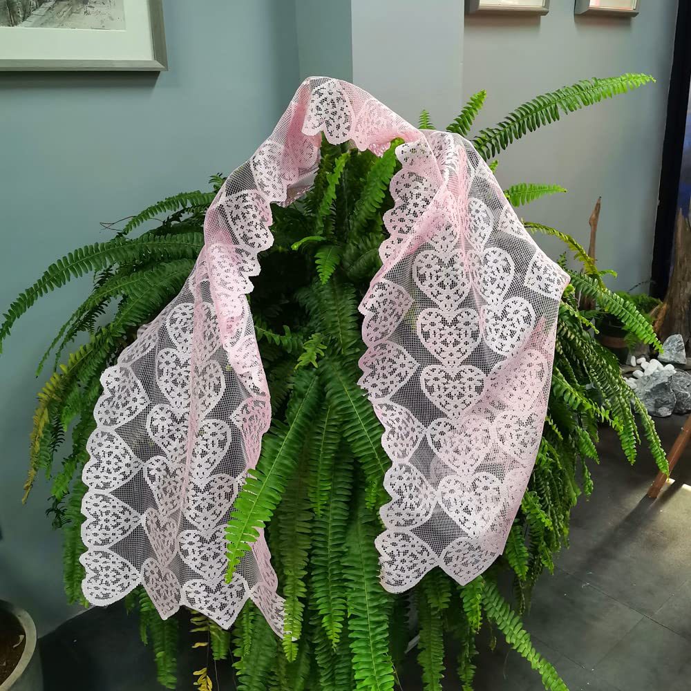 Saktopdeco 14 X 72 Inch Valentines Day Runner Pink Heart Table Runner Lace For Valentines Day Wedding Party Decorations