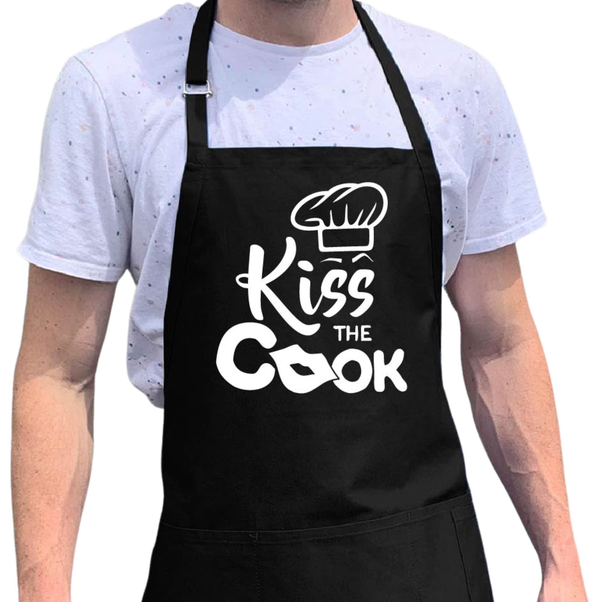Apronmen Kiss The Cook Funny Apron For Men - Adjustable Straps - One Size Fits All Grilling Apron With Pockets - Professionally