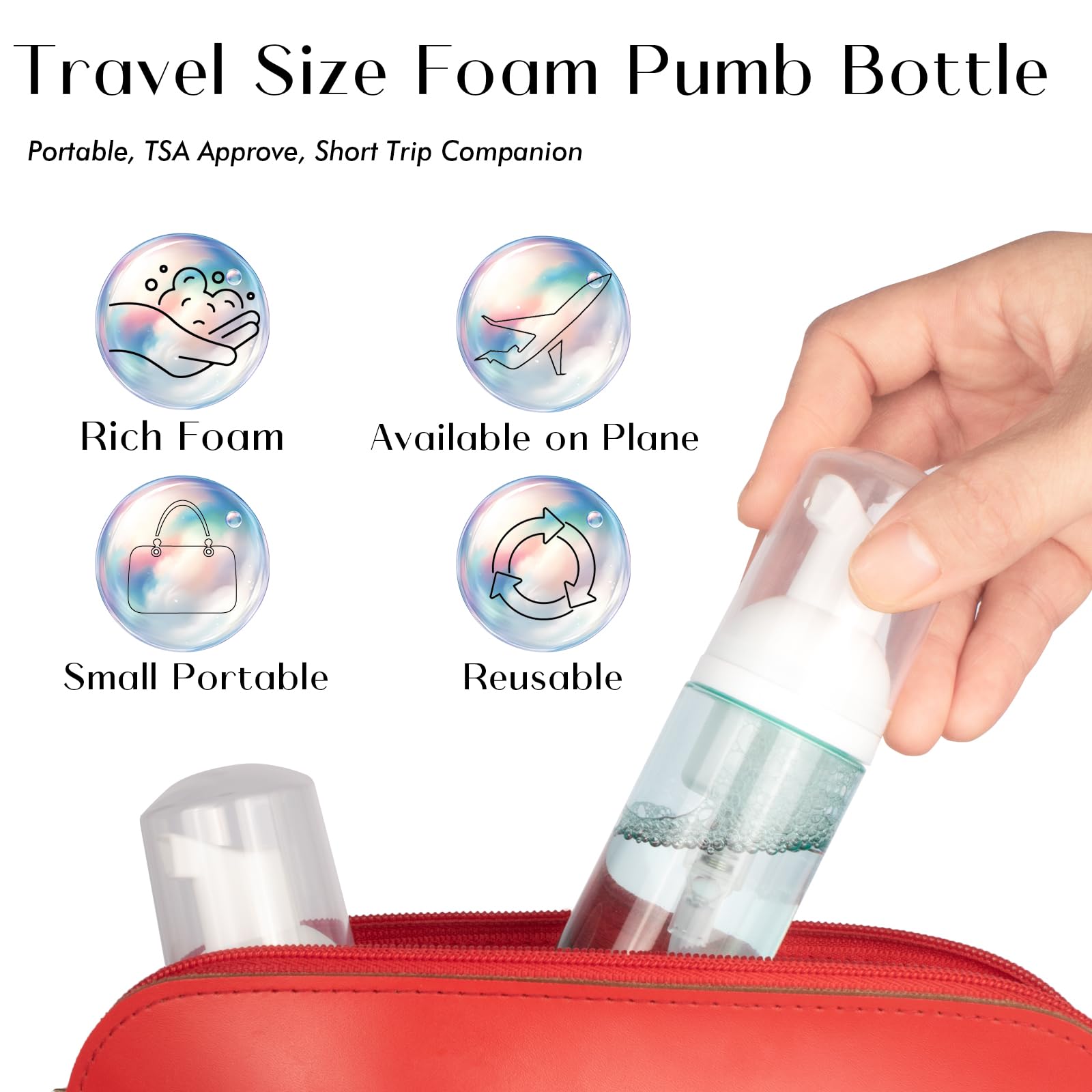 4 Pack Foam Pump Bottle Travel 2 Oz/60 Ml Small Size Mousse Foam Soap Dispenser Refillable Plastic Foaming Soap Dispenser Empty