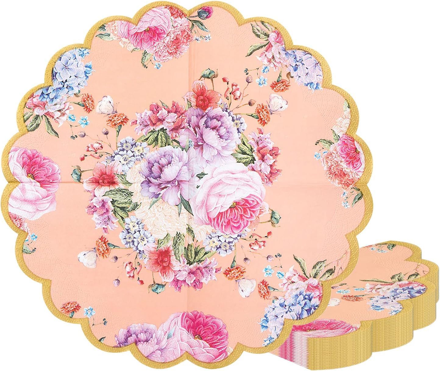Talking Tables Truly Scrumptious Pack Of 20 Floral Scalloped Napkins | Vintage Afternoon Tea Party Tableware For Decoupage, Birt