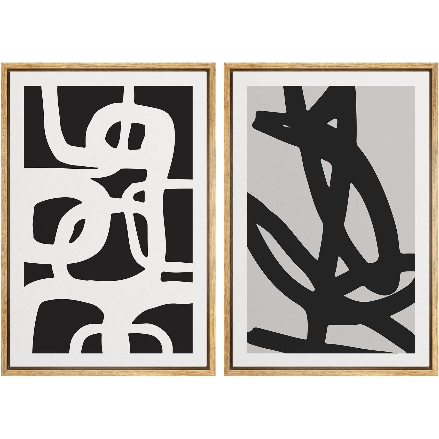 Signwin Framed Canvas Print Wall Art Set Black White Geometric Dark Ring Collage Abstract Shapes Illustrations Modern Art Minima