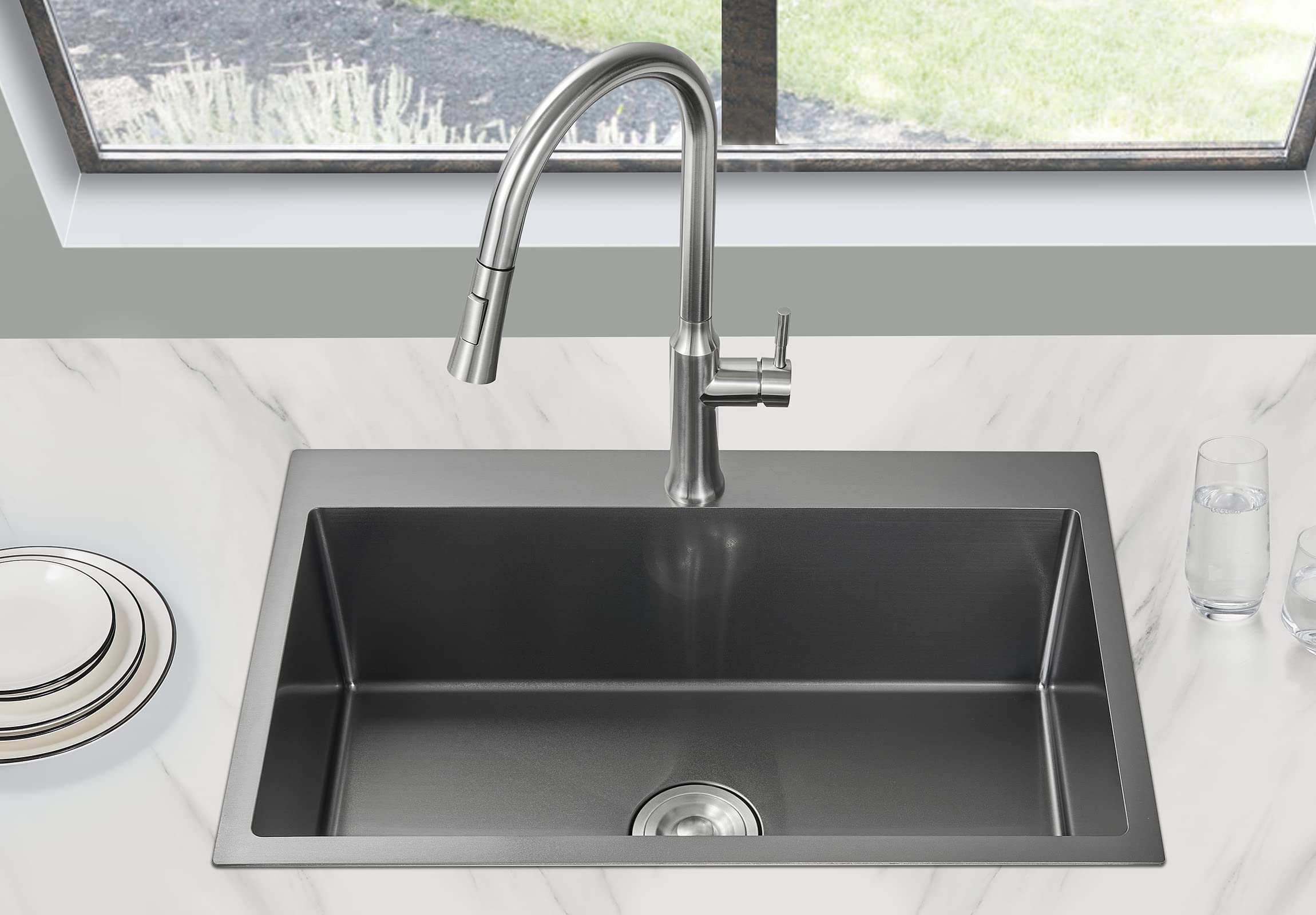 Tsibomu 28 X 18 Inch Drop In Kitchen Sink Single Faucet Hole, 18 Gauge 304 Stainless Steel Handmade Single Bowl Topmount Kitchen