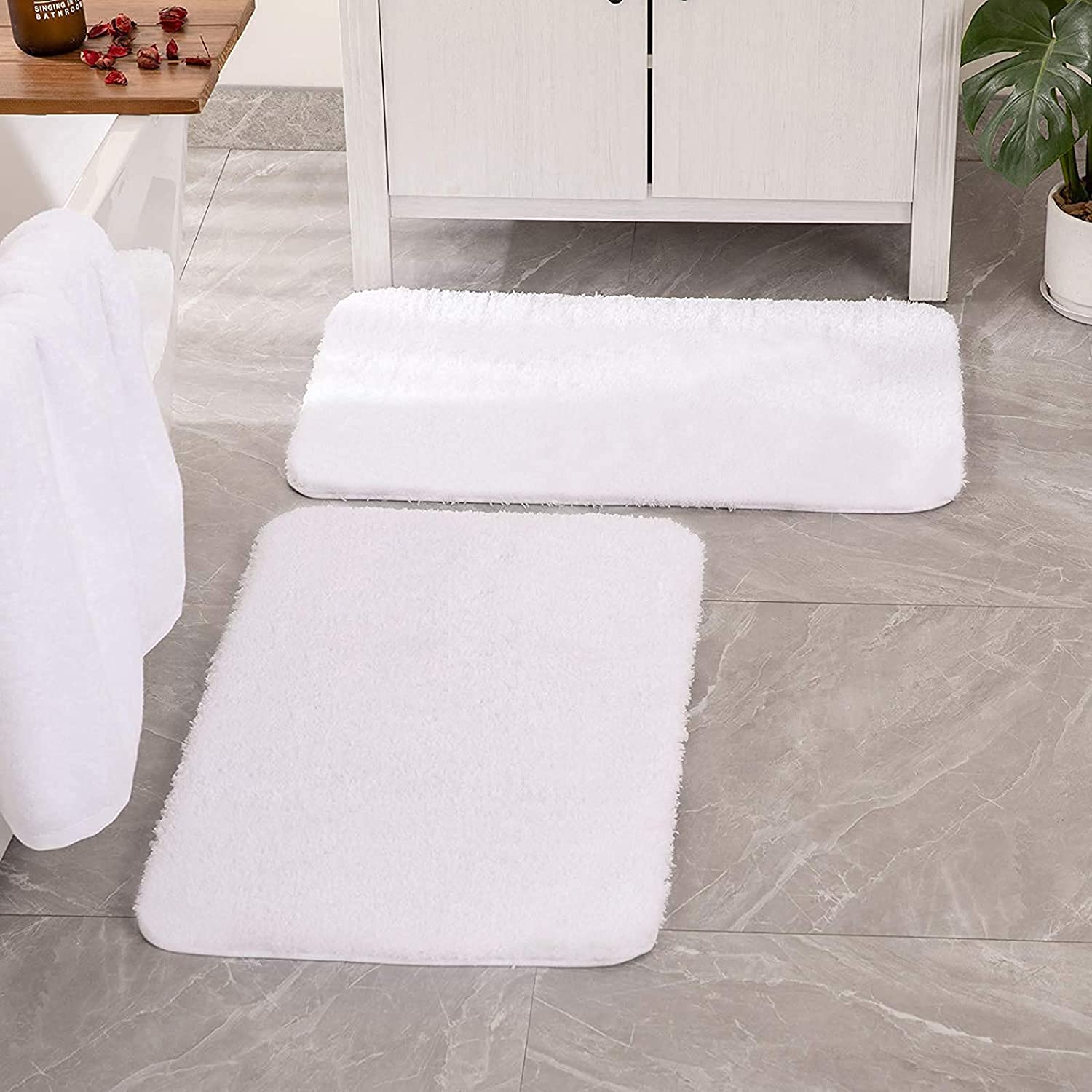 Miulee Set Of 2 Non Slip Shaggy Bathroom Rugs Extra Thick Soft Bath Mats Christmas Plush Microfiber Absorbent Water For Tub Show