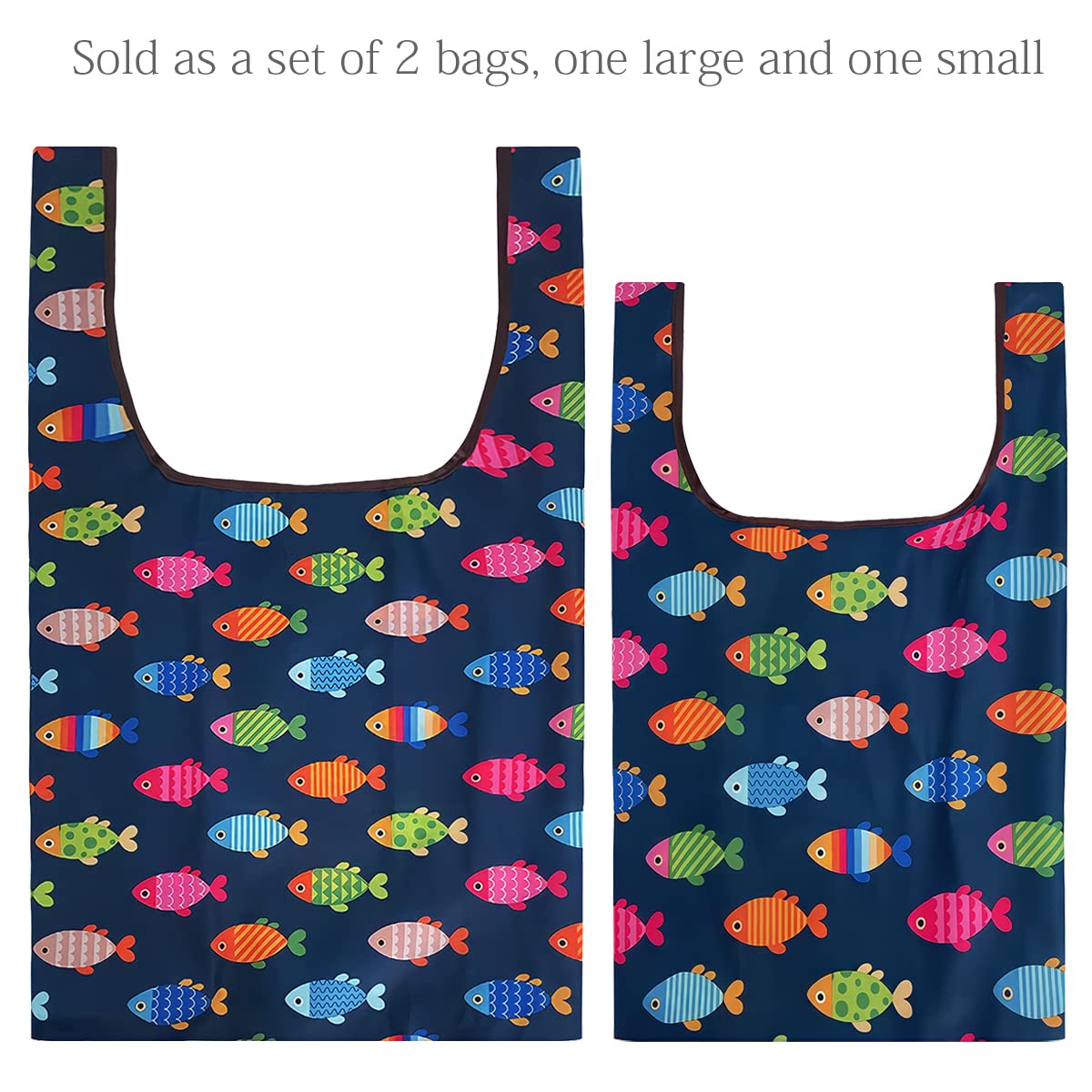Wrapables Jolibag Collection Reusable Shopping Bag (Set Of 2), Rainbow Fishies