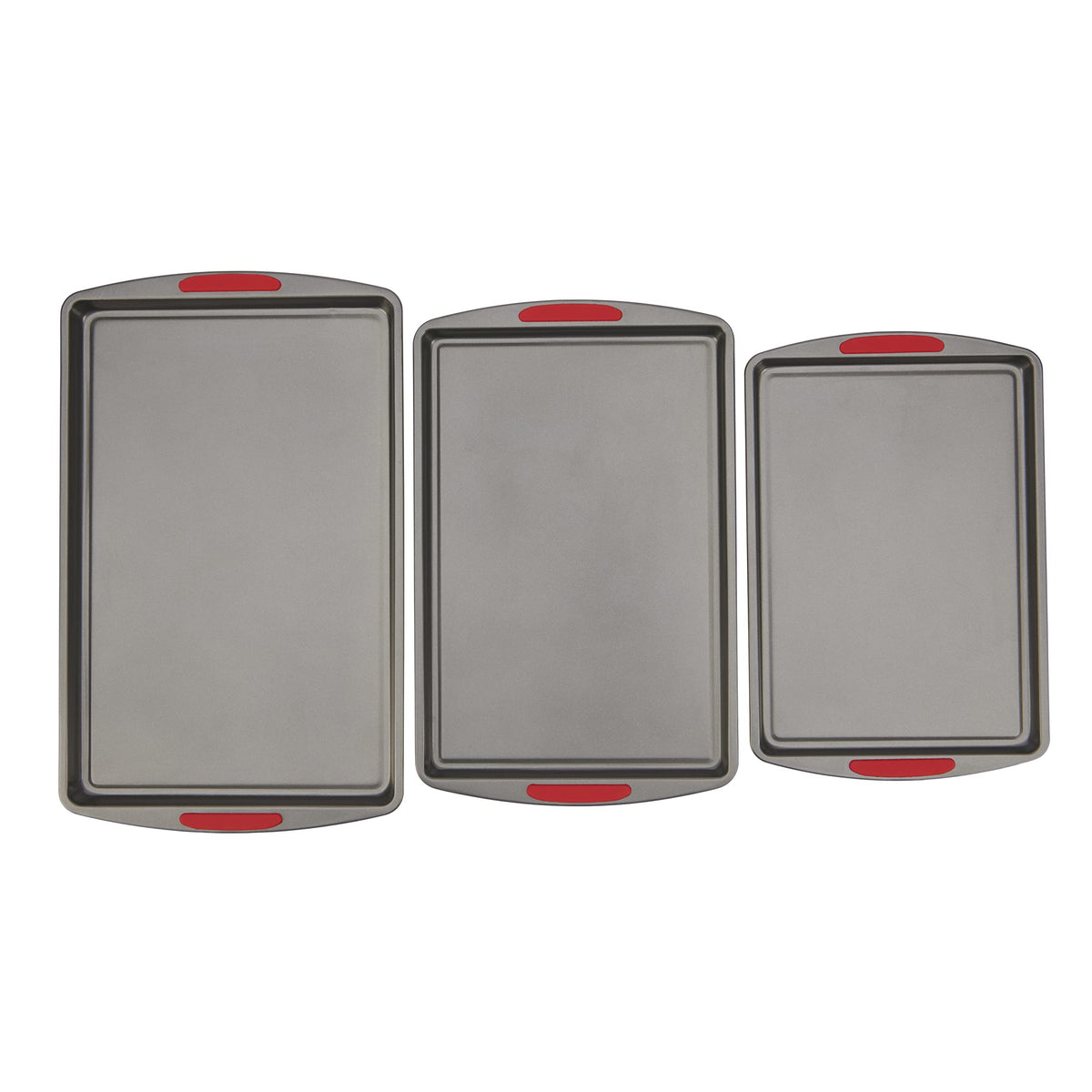 Goodcook Mega Grip Set Of 3 Nonstick Steel Multipurpose Cookie Sheets With Silicone Grip Handles, Gray