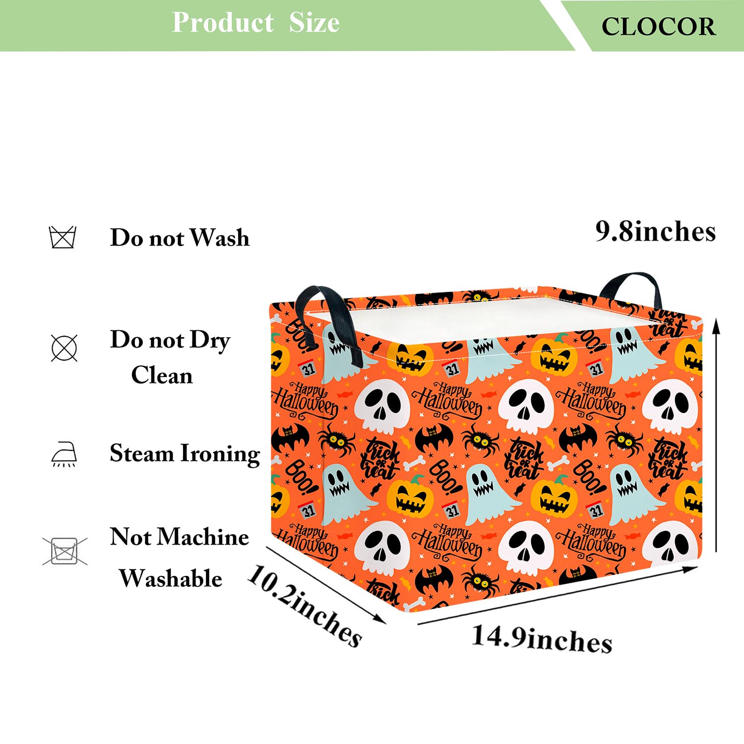 CLOCOR Rectangular Storage Basket,Collapsible Cute Pattern Storage Bin,Waterproof Books Box with Handles,Gift Basket(Spooky Hall