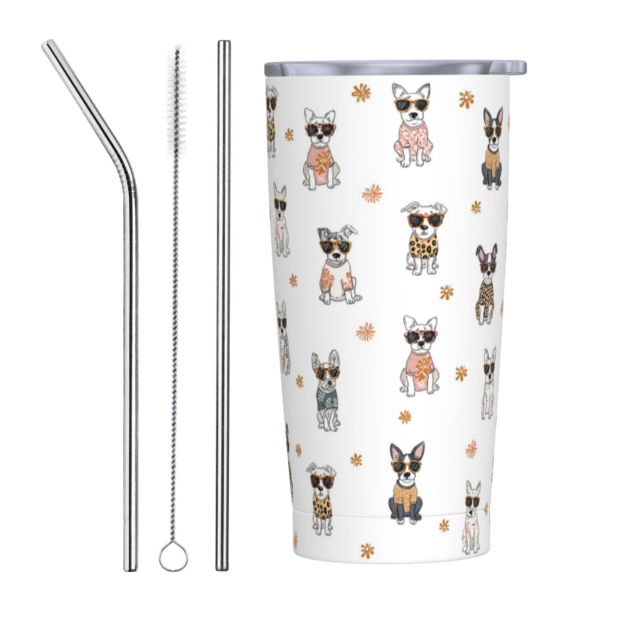 opshksog Dogs Tumbler with Lid and Straw 20 oz Stainless Steel Vacuum Insulated Cup for Home Office Travel Christmas Birthday Gi