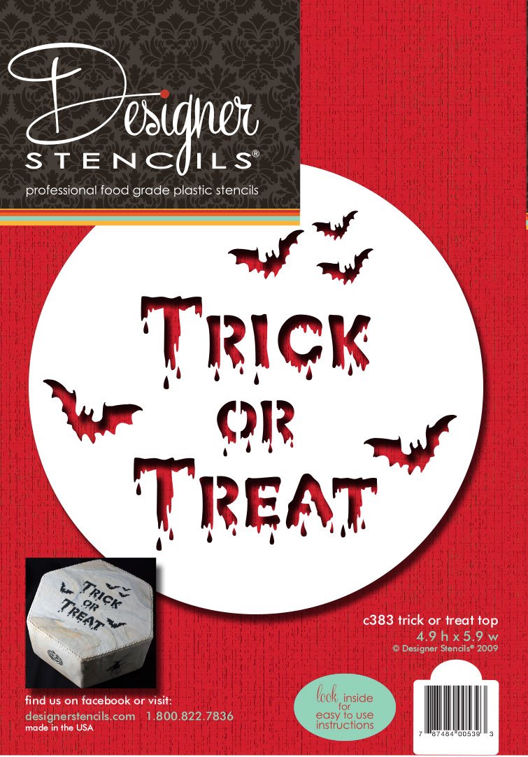 Designer Stencils Halloween Trick Or Treat Cake Stencil, Beige/Semi-Transparent