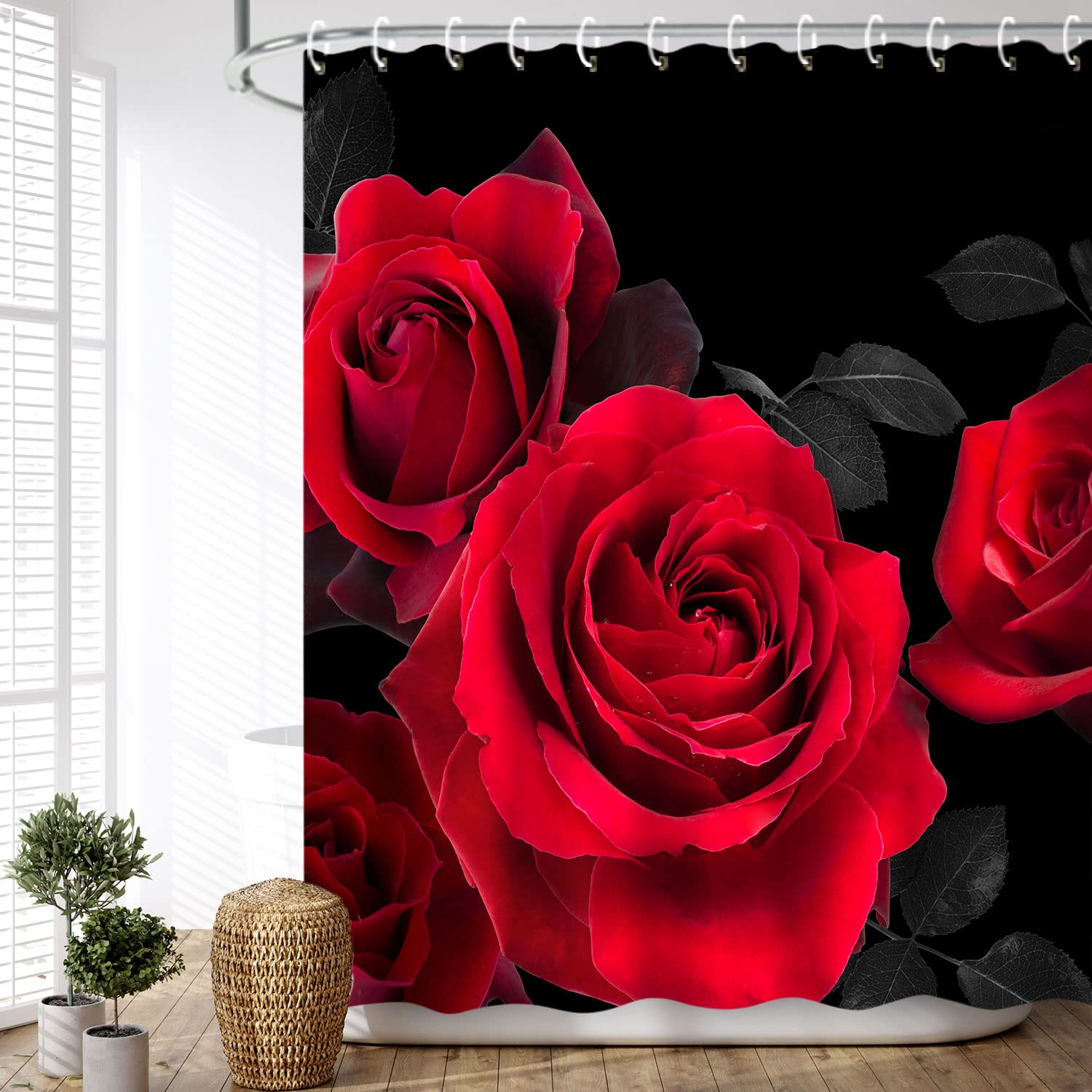 Livilan Red Shower Curtain For Bathroom Rose Shower Curtain Black And Red Shower Curtains Red Rose Shower Curtain With Hooks Bla