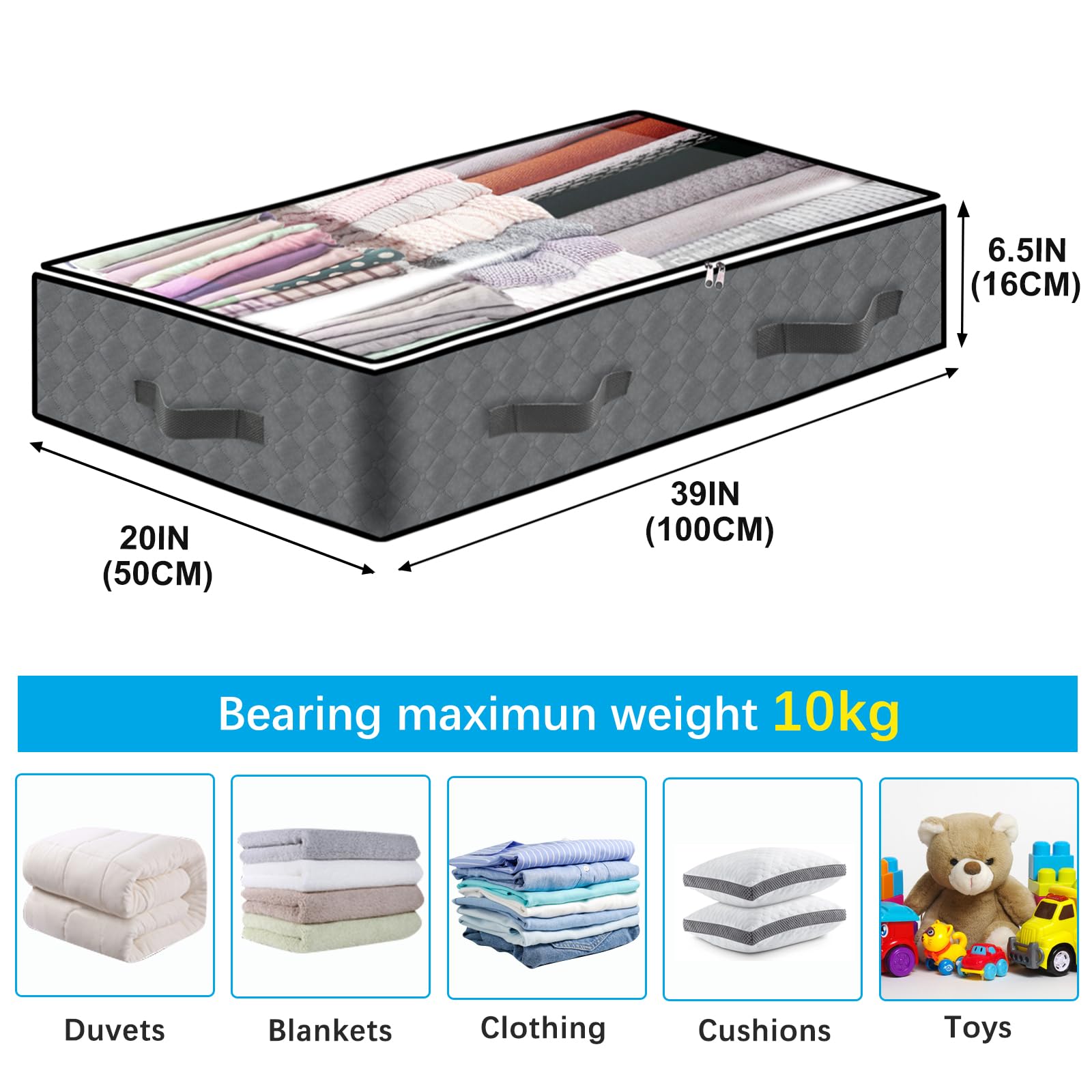 6 Pack Under Bed Storage Containers, 90L Large Capacity Foldable Underbed Storage Bags Organizer, Clothes Storage Bins with Clea