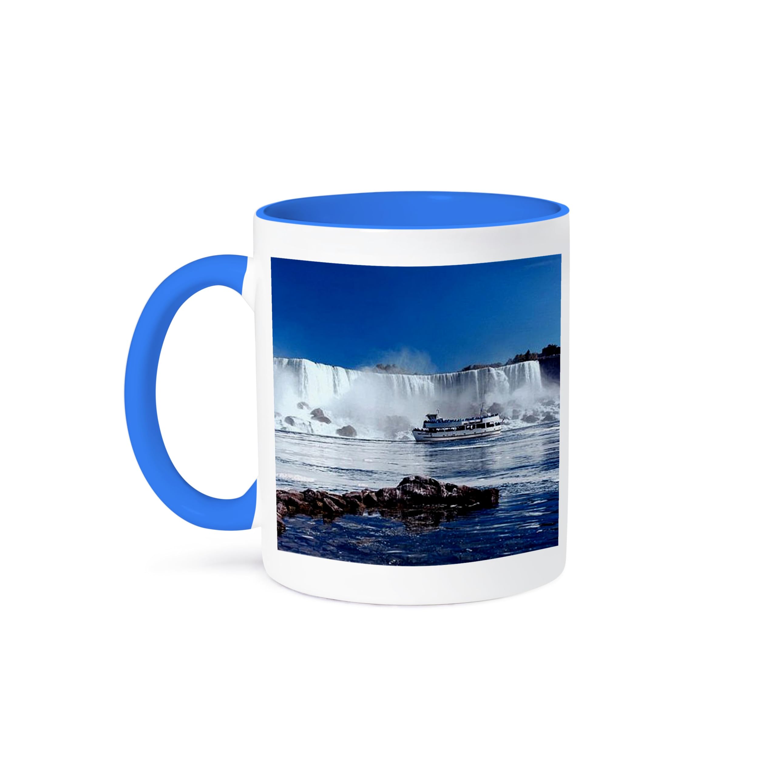 3dRose Niagara Falls with Boat-Two Tone Blue Mug, 11-Ounce, Multicolored