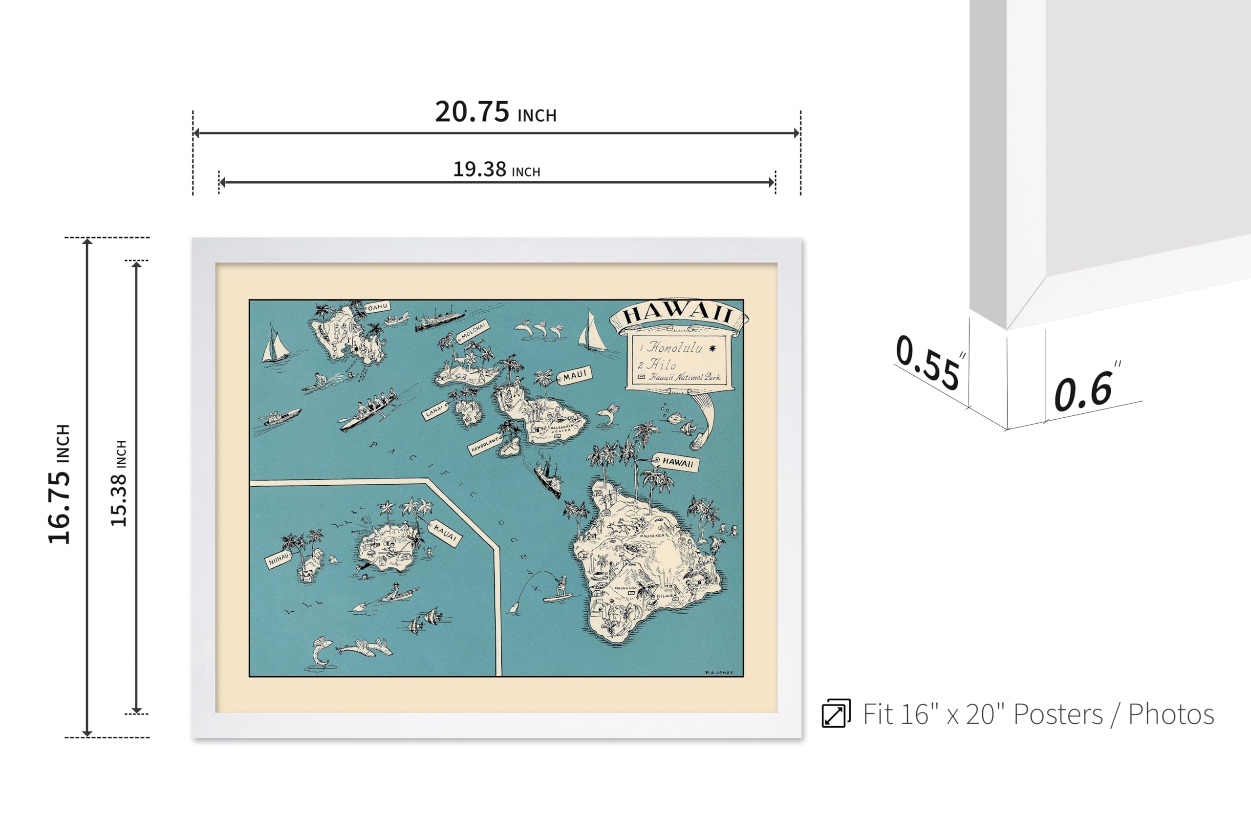 Poster Master Hawaii Travel Poster - Aqua Turquoise 1930S Vinateg Map Print - Unique Wall Decor Gift For Home, Living Room, Kitc