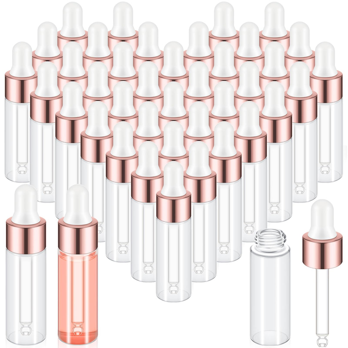 Didaey 100 Pcs Mini Glass Dropper Bottle Bulk, 5 Ml Rose Gold Clear Essential Oil Dropper Bottles Small Tincture Empty Bottles S