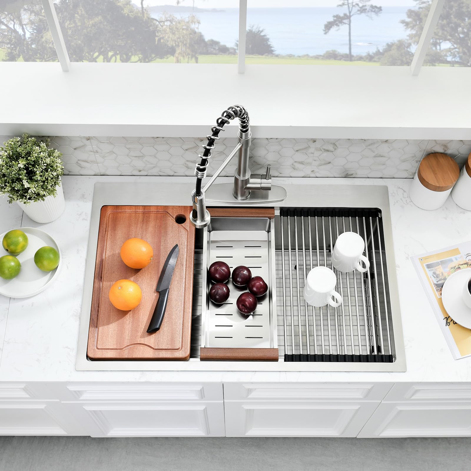 33 Inch Drop In Kitchen Sink Workstation-Somrox 33    22 Kitchen Sink Drop In Workstation Sink 16 Gauge Stainless Steel Kitchen