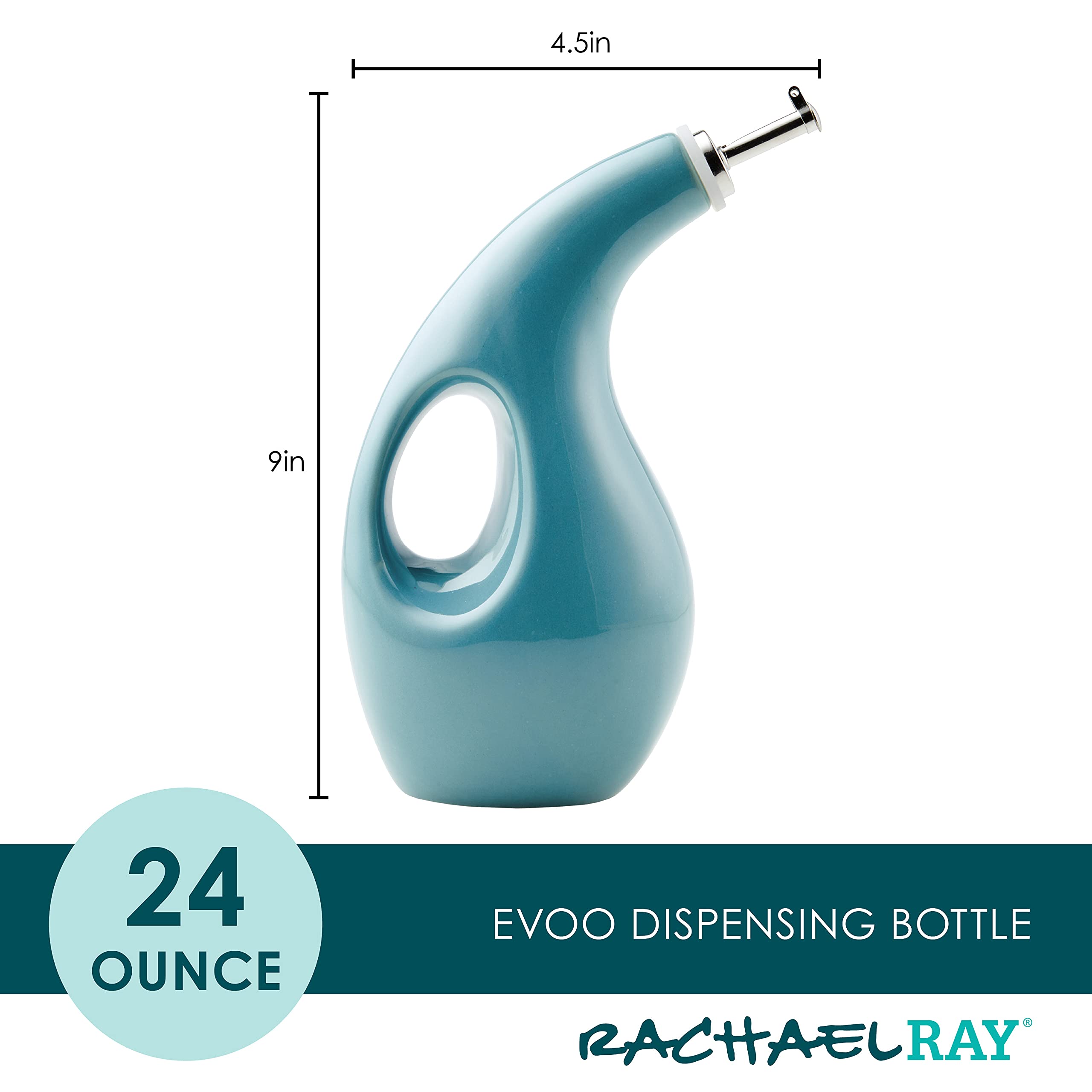 Rachael Ray 48467 Ceramic Evoo Oil And Vinegar Dispensing Bottle With Spout, 24 Ounce - Agave Blue