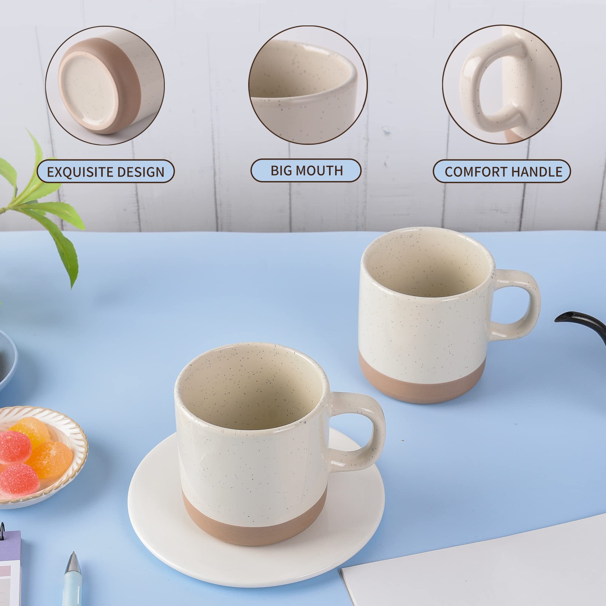 Bycnzb 12Oz Coffee Mug Set For 6, Tea Cups With Handle For Coffee, Tea, Cocoa, Milk (Cream)