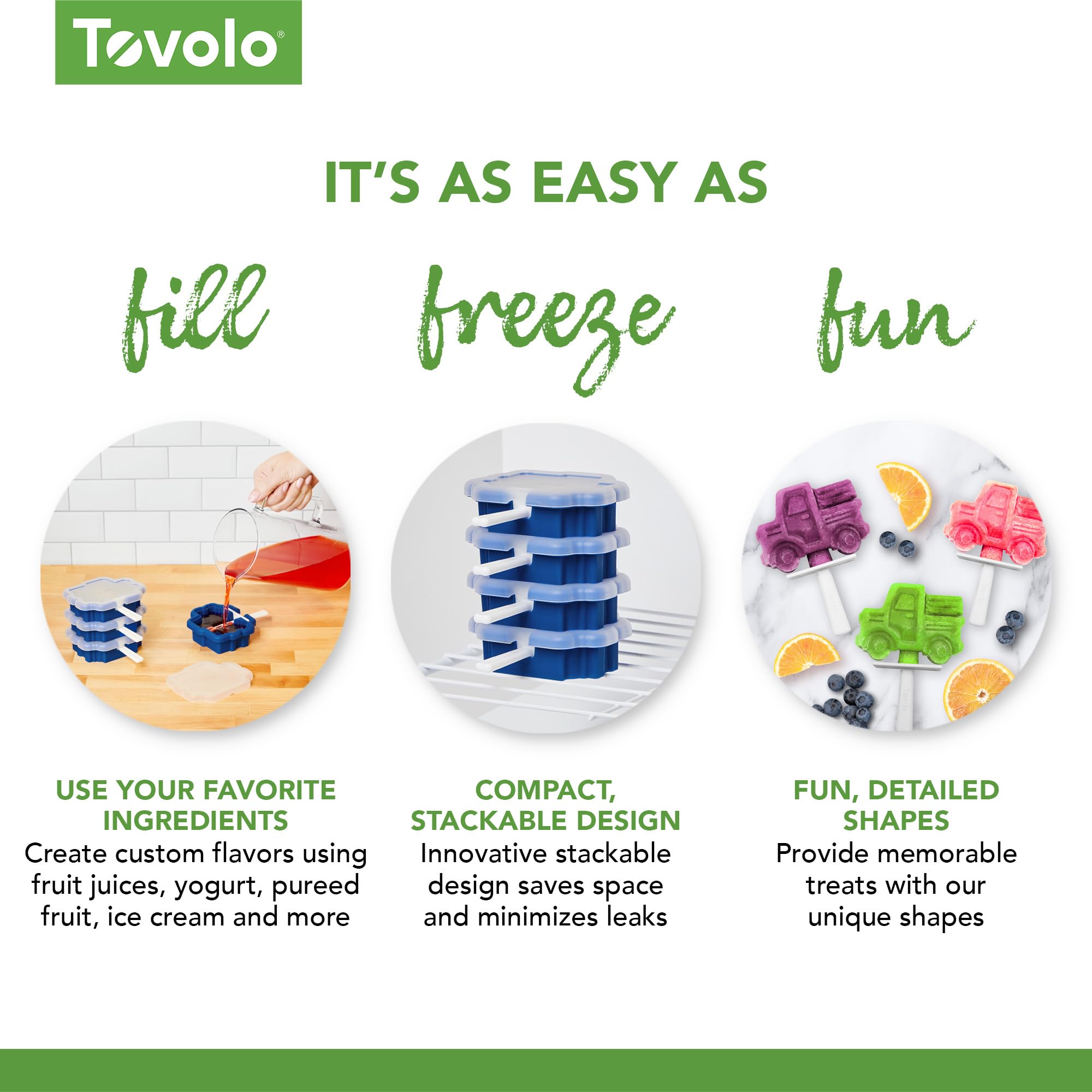 Tovolo Silicone Popsicle Molds With Sticks (4-Pack, Truck) - Reusable Ice Pop Molds For Homemade Flavored Ice Pops & Frozen Snac