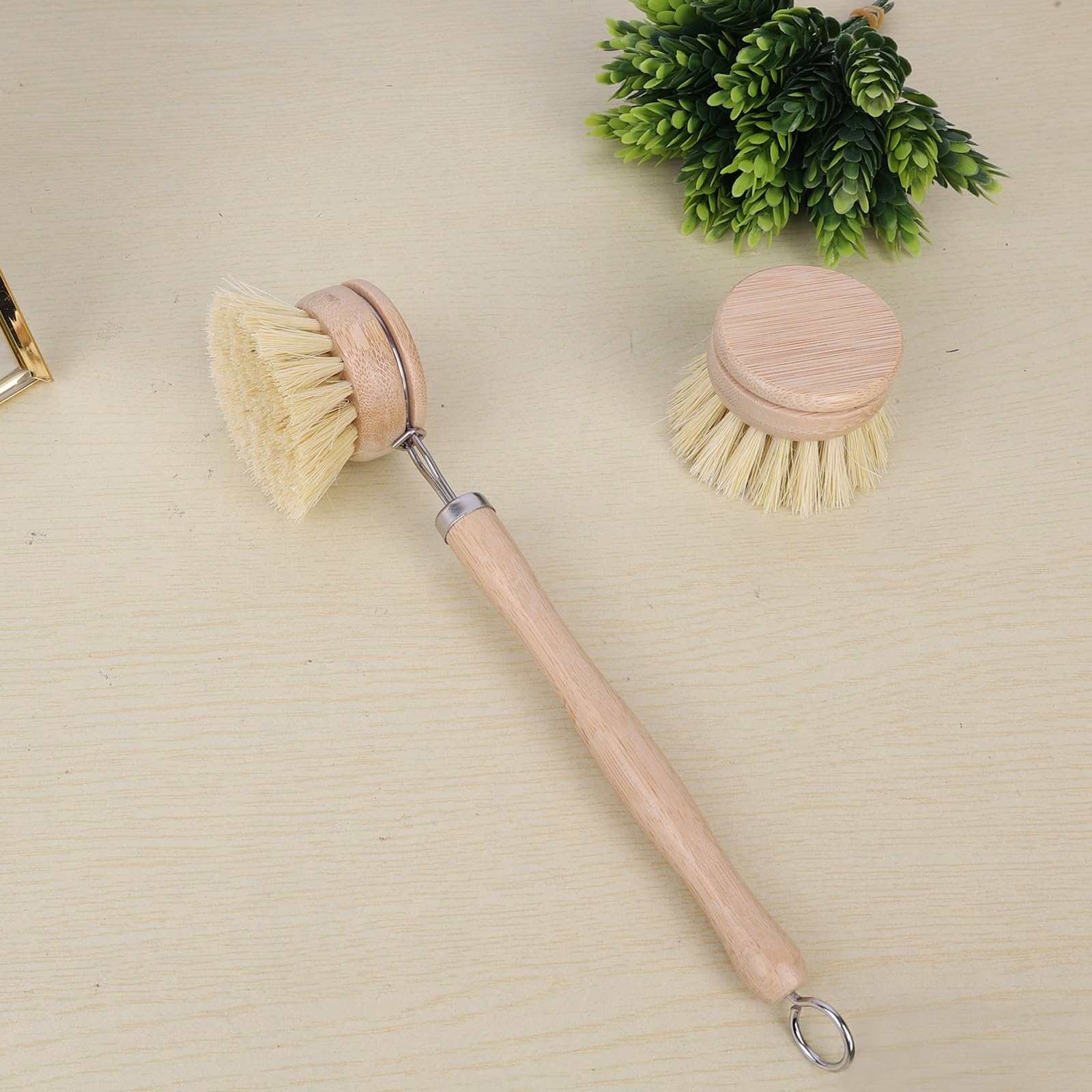 Bamboo Dish Brush With Handle 4 Replacement Heads Eco Soft Sisal Dish Scrub Brush Vegetable Brush Dish Scrubber Brush Dishwashin