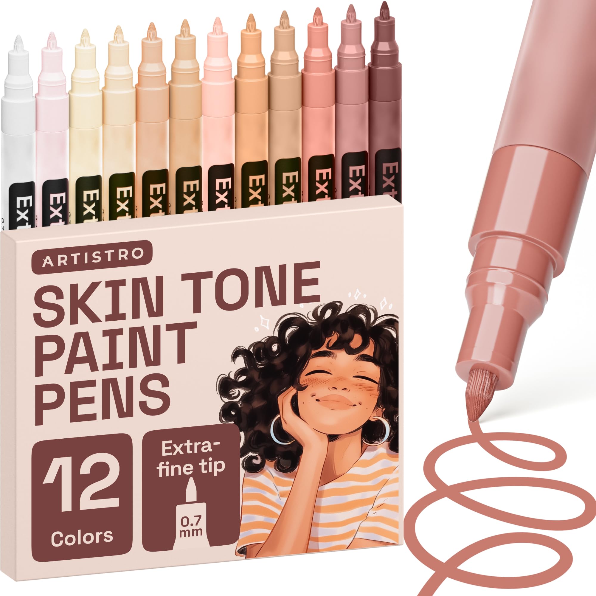 ARTISTRO 12 Skin Tone Paint Pens for Glass Marking, Rock Painting, Ceramic, Wood, Fabric, Scrapbooking, DIY Craft Making, Colori