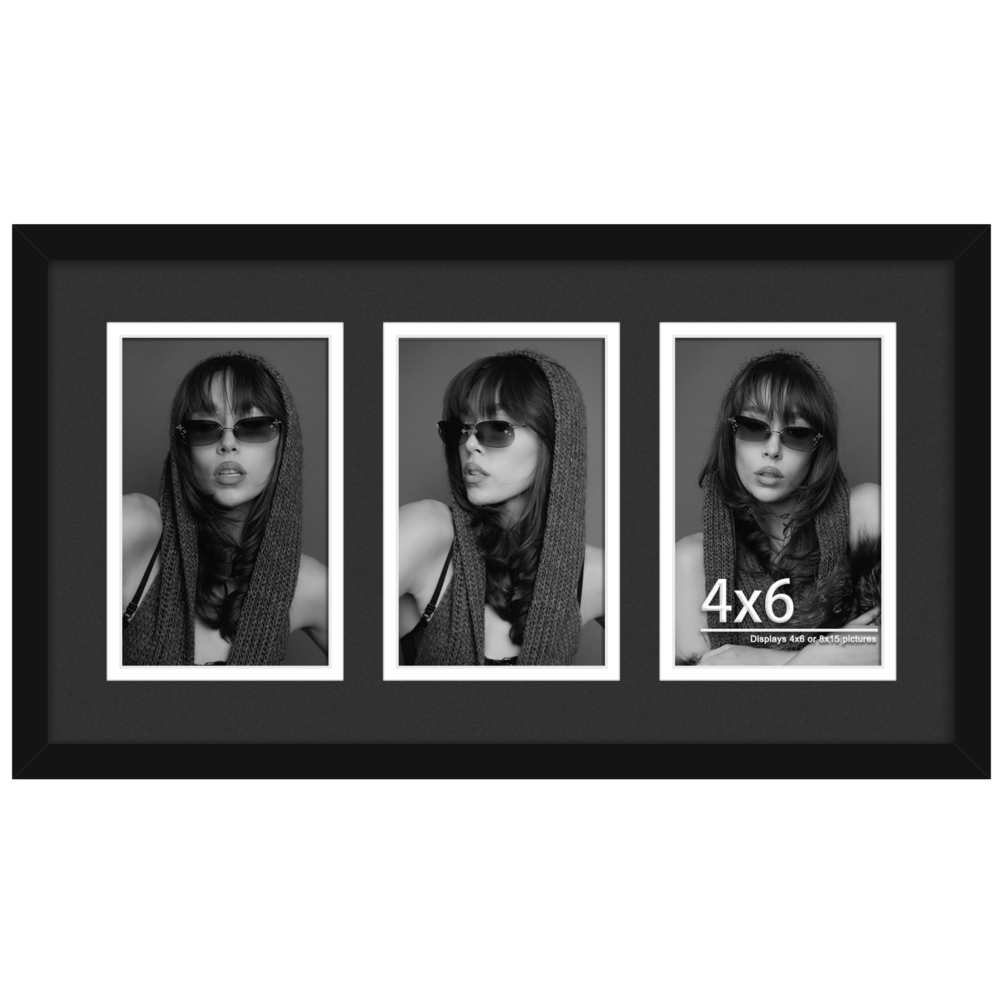 DUENPY 8x15 Collage Picture Frame, 4x6 Collage Picture Frame, Displays Three 4x6 inch Photos, Wall Decor Wall Hanging or Tableto