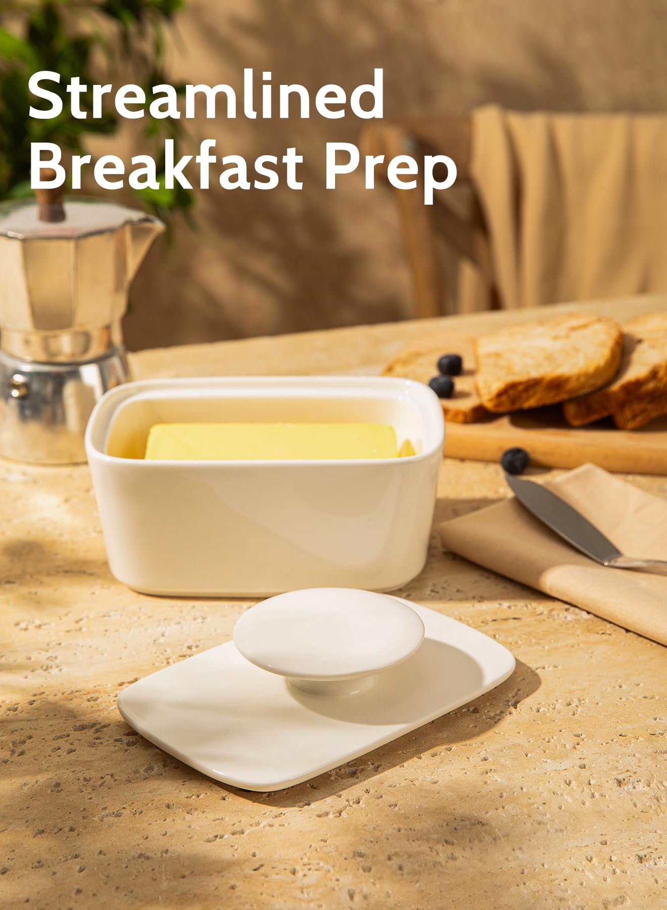 Sweese Extra Large Butter Dish with Lid, 6.2 Porcelain Butter Keeper Container - Perfect for East/West Coast Butter and Kerrygol