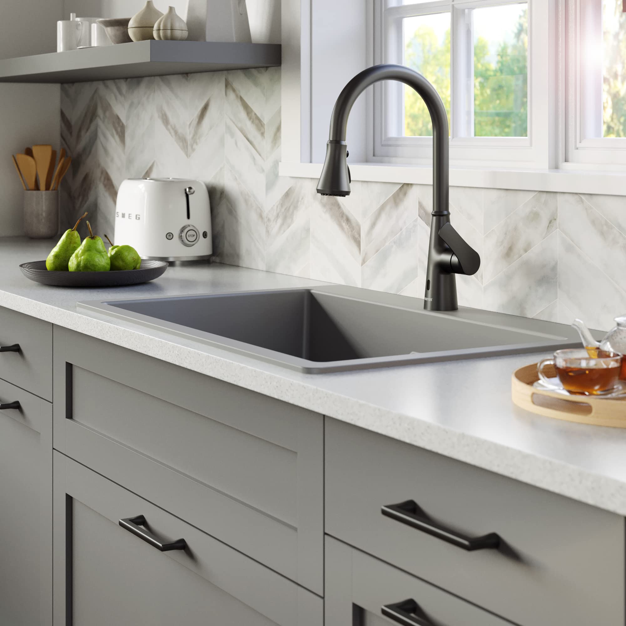 Karran Qt-810 33'' Top Mount Double Equal Bowl Quartz Kitchen Sink In Grey