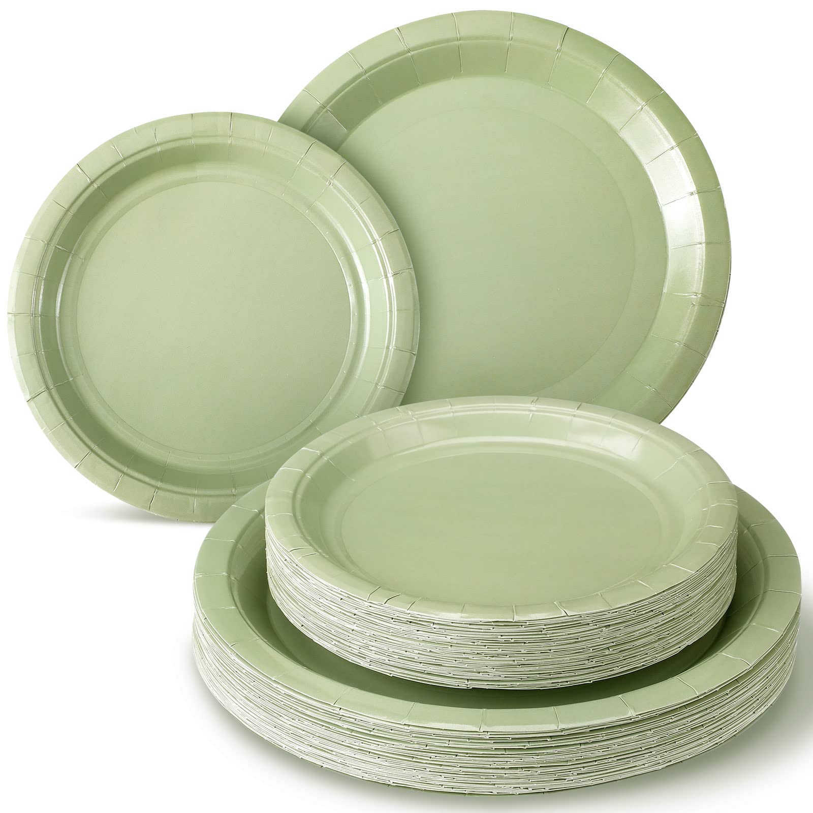 Roshtia 100 Pcs Sage Green Disposable Plates Green Paper Plates Disposable Dessert Plates Bulk 7 Inch 9 Inch Disposable Paper Pl