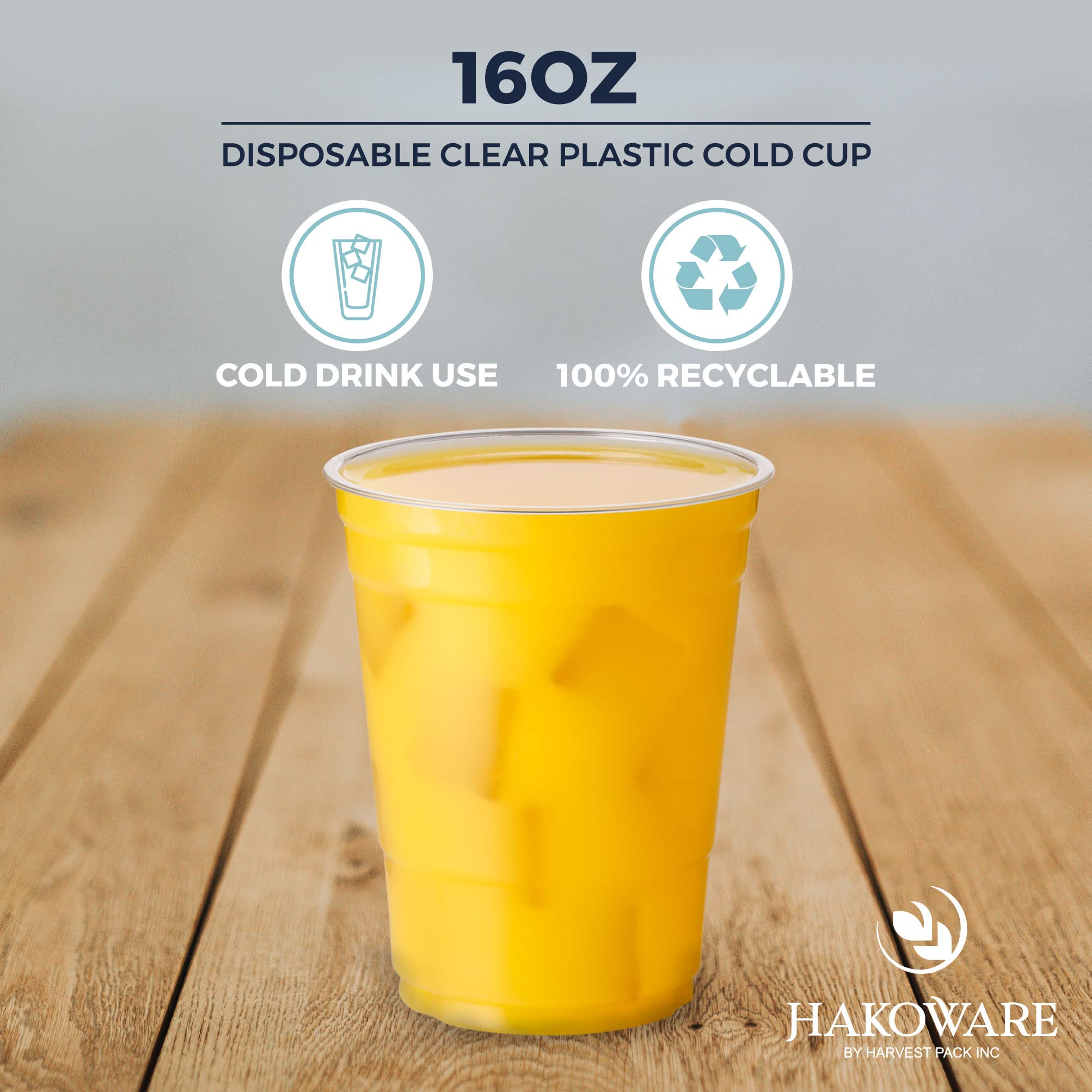 [200 COUNT] HAKOWARE by Harvest Pack 16oz Ultra Clear Disposable Plastic Cold Cups