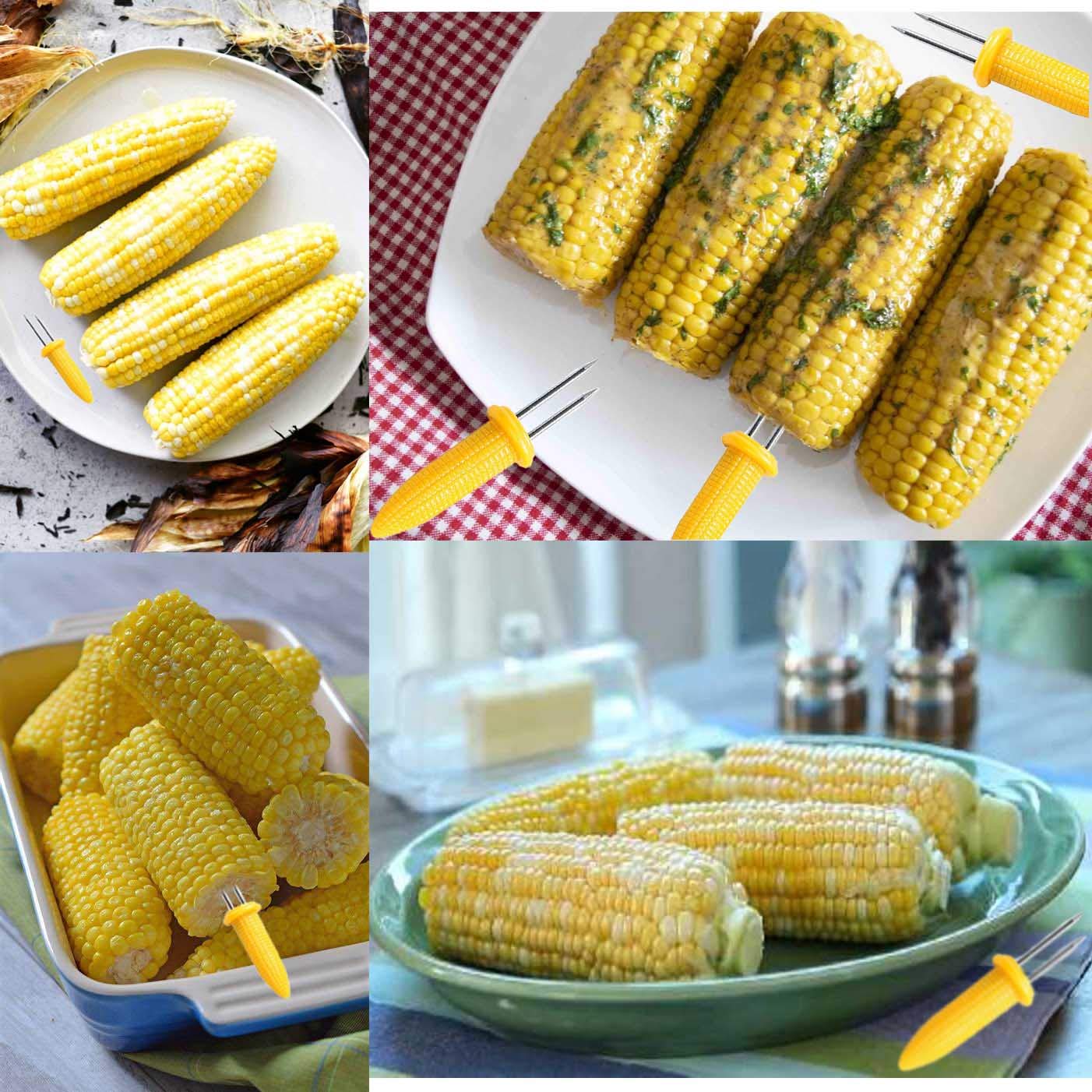 10PCS Corn Holders - Corn on The Cob Skewers Stainless Steel Corn Fork Prong Skewers Kitchen Tool for BBQ Twin Prong Sweetcorn Holders Home Cooking Fork