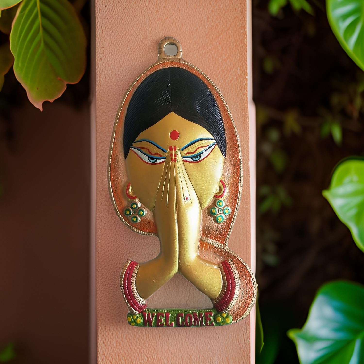 Salvus App Solutions Traditional Indian Namaste Lady Wall Hanging - Elegant Welcome Sign For Home Entrance, Vibrant Hand-Painted