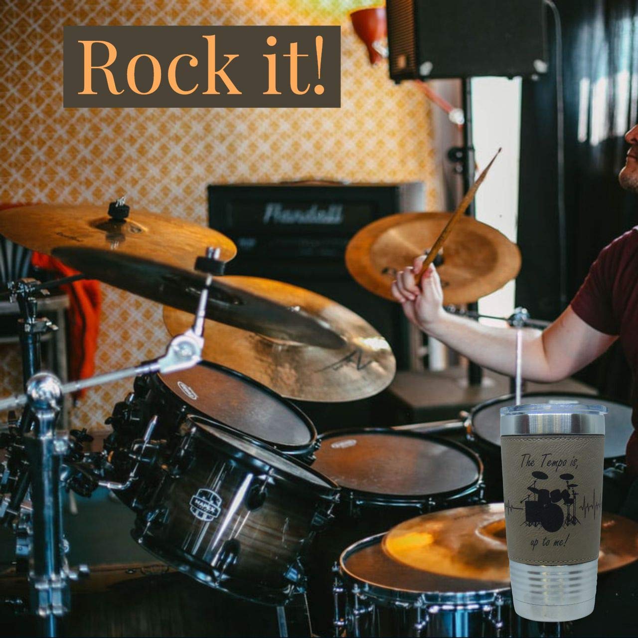 Drummer, Drum Player Vacuum Insulated Tumbler 20 Oz Stainless-Steel Vacuum Mug For Travelling, Concerts, Outdoors - Brown