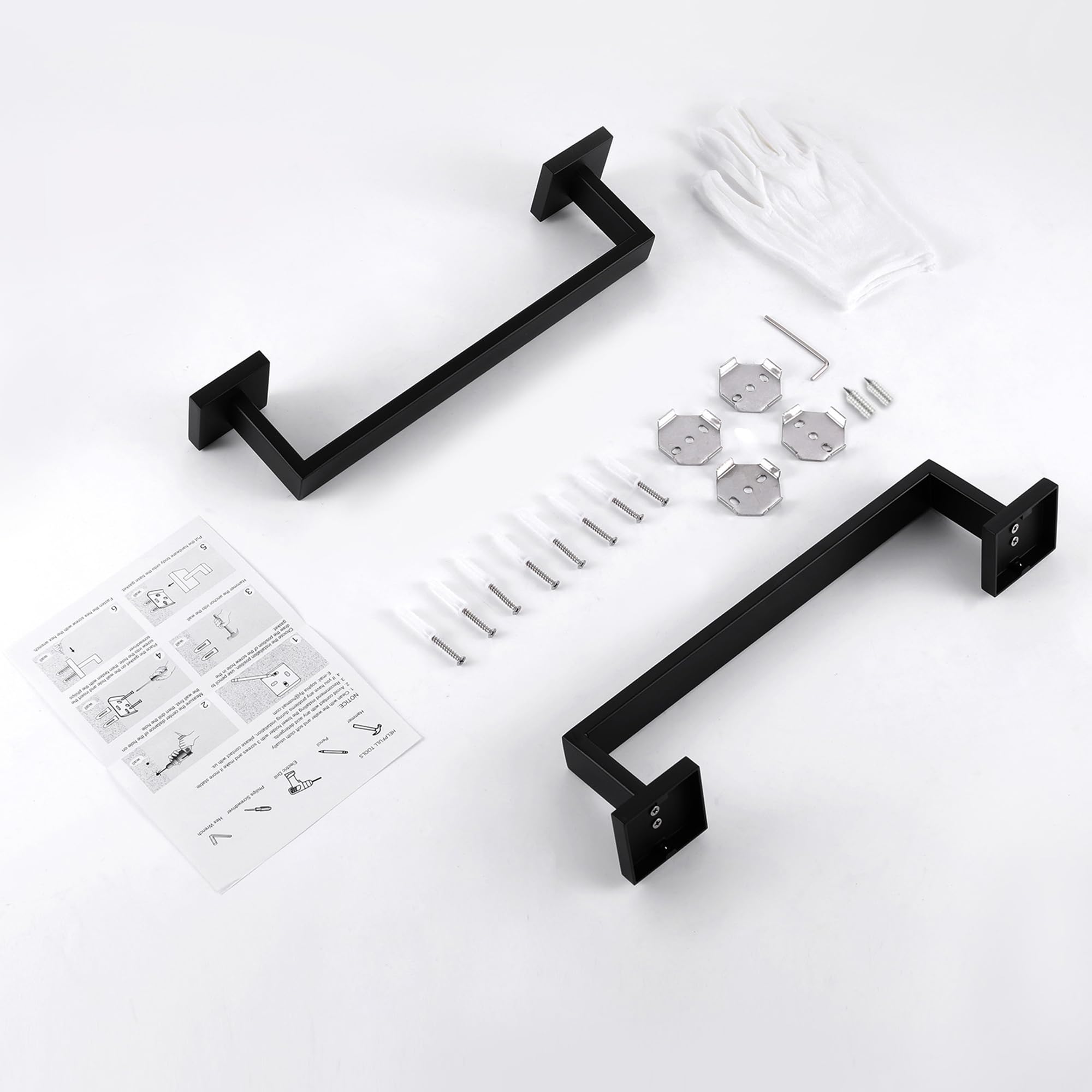 Lanc 12-Inche Bathroom Towel Bars, Matte Black Square Bathroom Towel Racks Hand Towel Holders Total-14 Stainless Steel Wall Moun