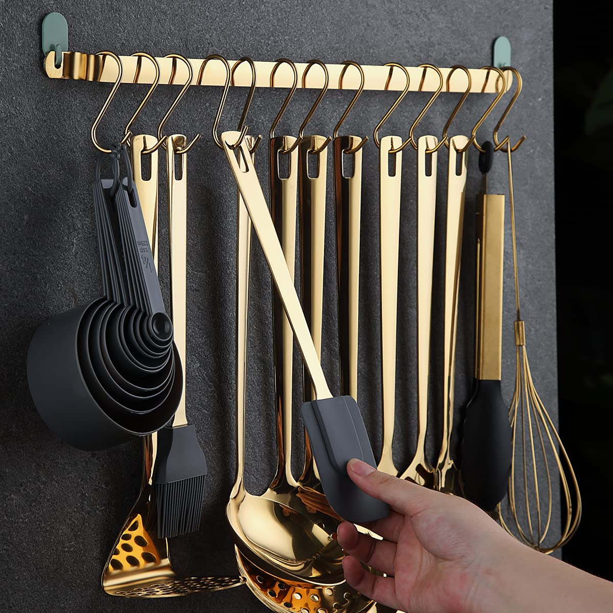 Gold Cooking Utensils Set  Kyraton Stainless Steel 37 Pieces Kitchen Utensils Set with Titanium Gold Plating  Kitchen Gadgets Tool Set with Utensils Racks Heat Resistant Dishwasher Safe