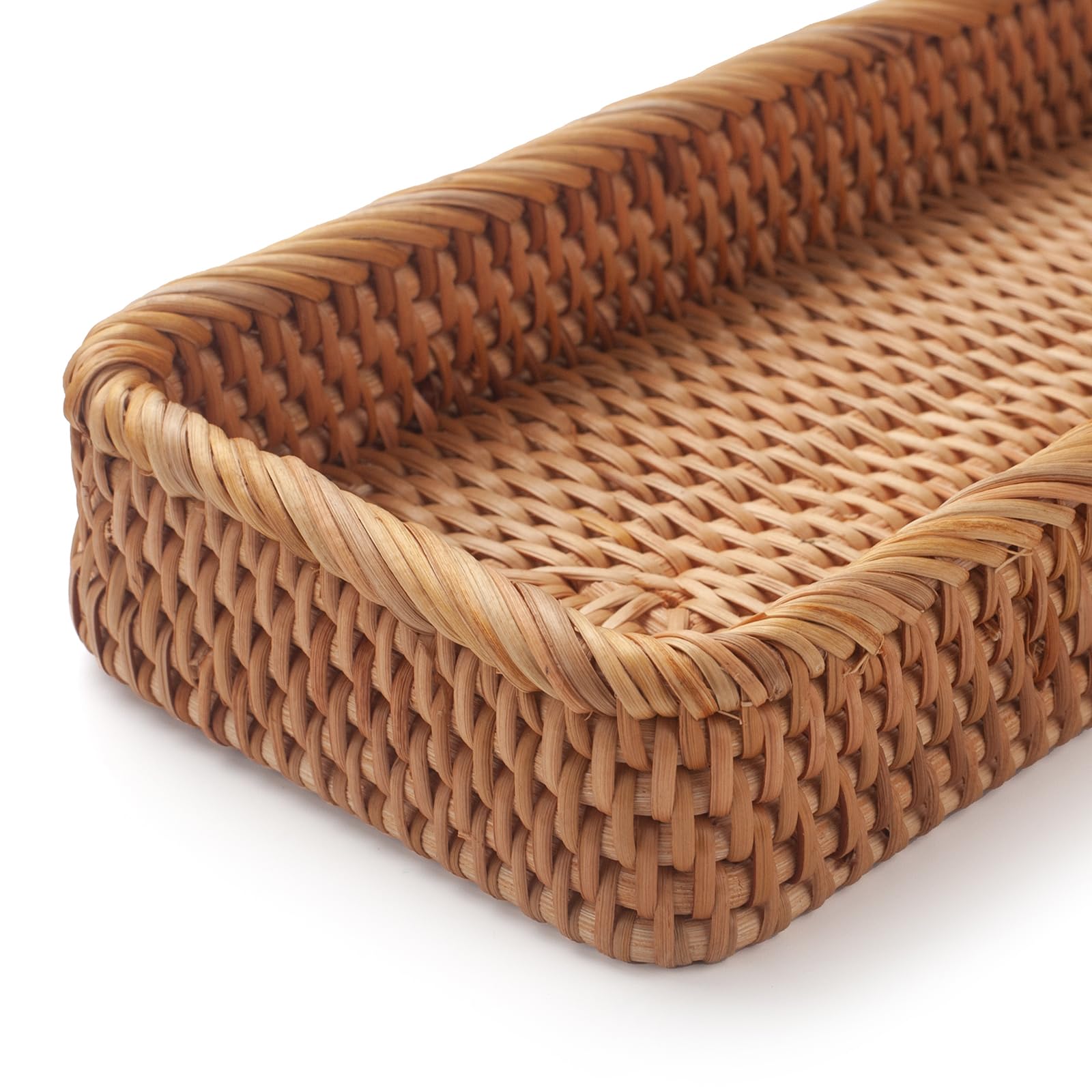 Rattan Bathroom Vanity Trays Toilet Tank Baskets Long Narrow Hand Towel Storage Basket For Storage, Decorative (Natural 10.2 X 4