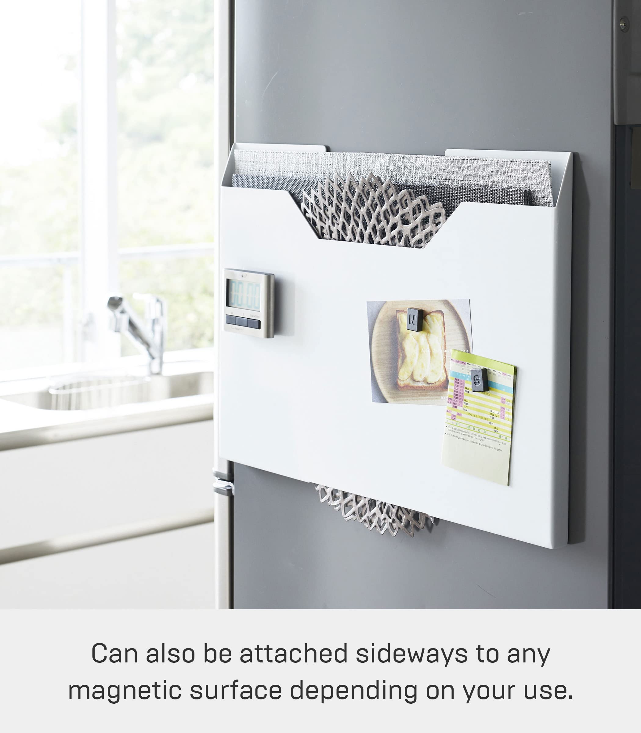 Yamazaki Home Tower Magnetic Placemat Rack/Placemat Organizer/Pocket Wall File - Steel, One Size, White