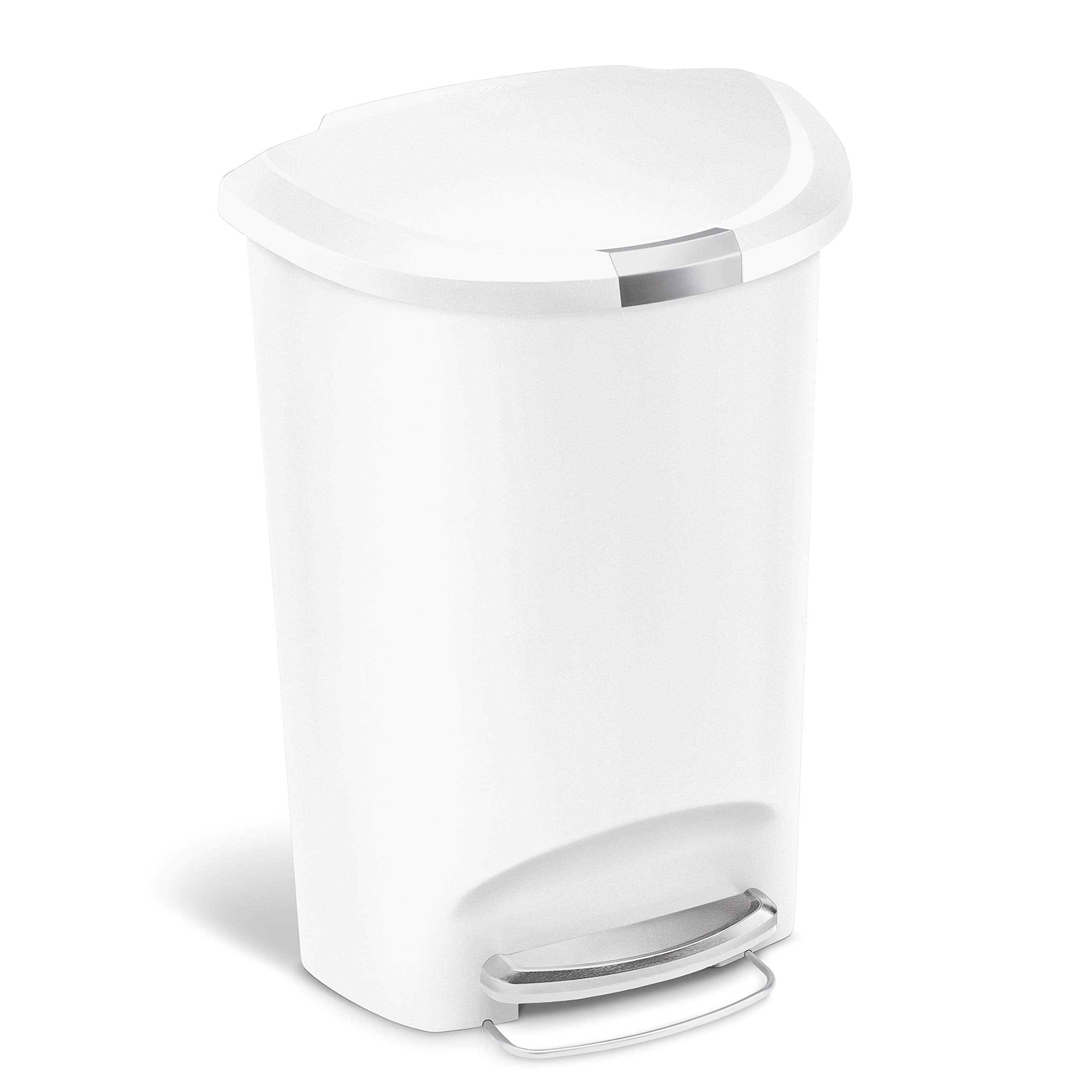 Simplehuman 50 Liter Semi-Round Hands-Free Kitchen Step Soft-Close Lid Trash Can, White