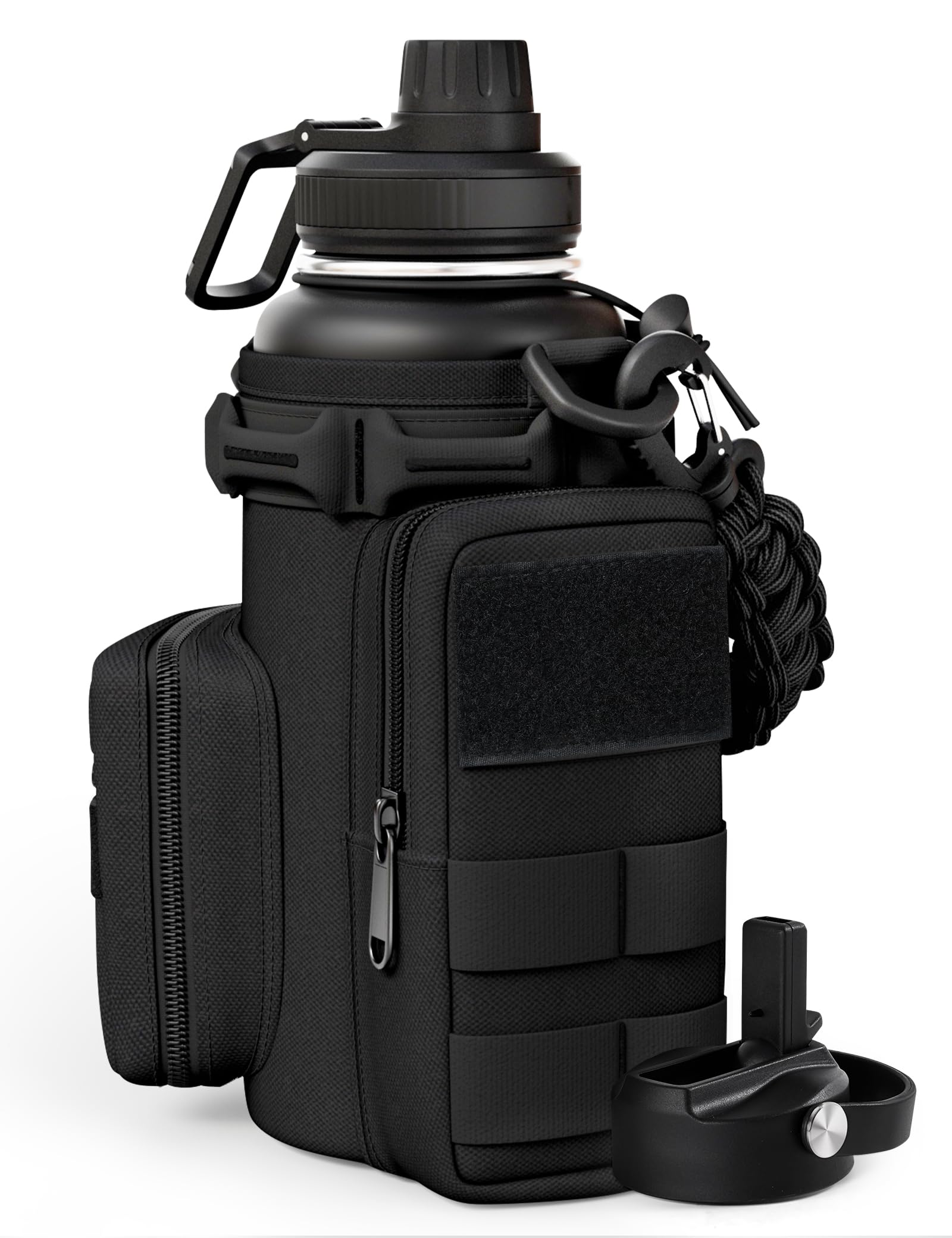 banloga Tactical Water Bottle with Straw, 32 Oz Insulated Water Jug with Molle Water Bottle Holder, Stainless Steel Sport Bottle