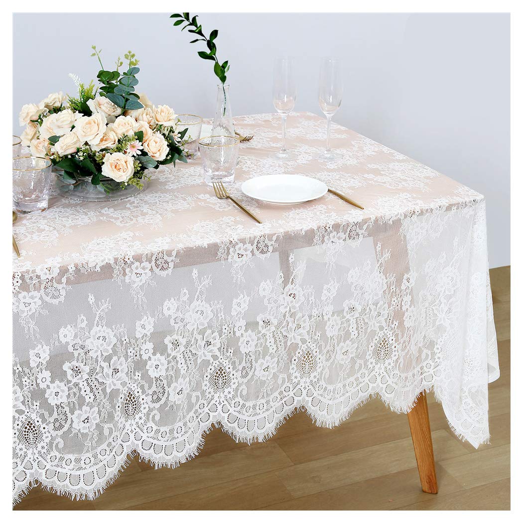 Wedding White Lace Tablecloth Exquisite Wedding Tablecloth Lace Fabric 60X120 Inches Vintage Lace Overlay For Rectangle Outdoor