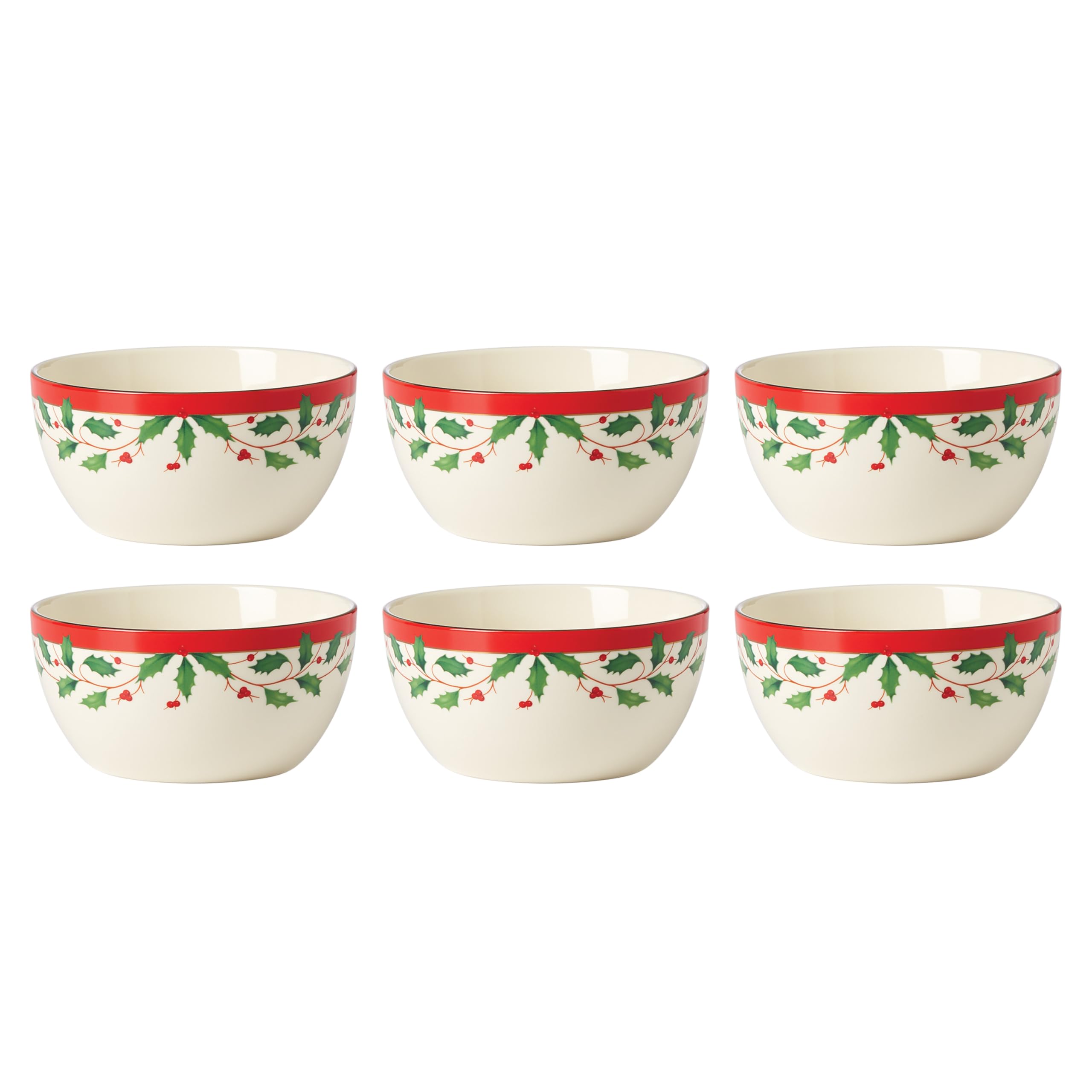 Lenox 893492 Holiday 6-Piece Dessert Bowl Set, Christmas Dinnerware, Hosting