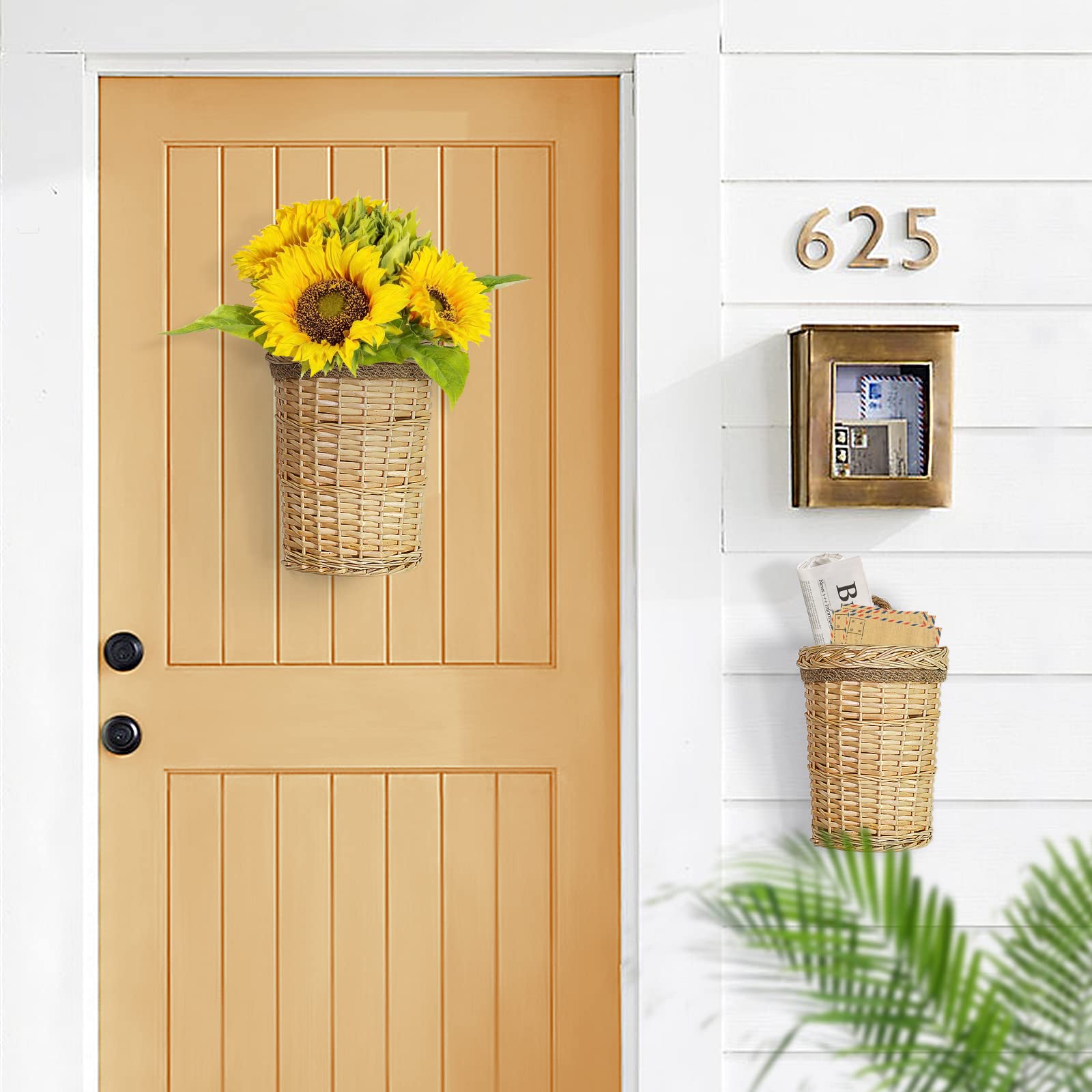 2 Pack Woven Wicker Hanging Baskets, Rustic Farmhouse Hanging Wall Basket Decor For Front Door Wall Kitchen Home Room(Original)