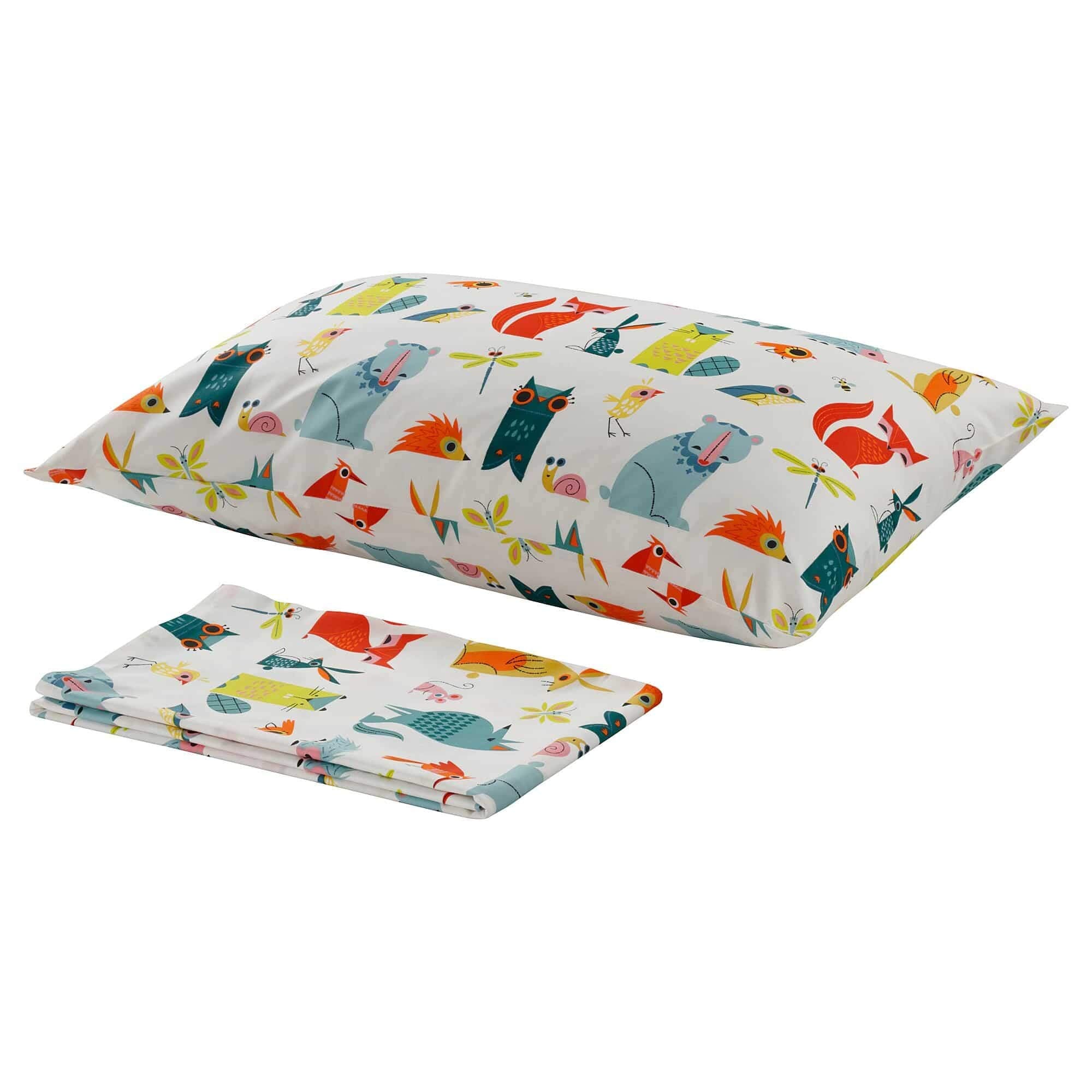Ikea Aerglo Flat Sheet And Pillowcase |Lattjo Cotton Animal, Multicolour 150X250/50X80 Cm