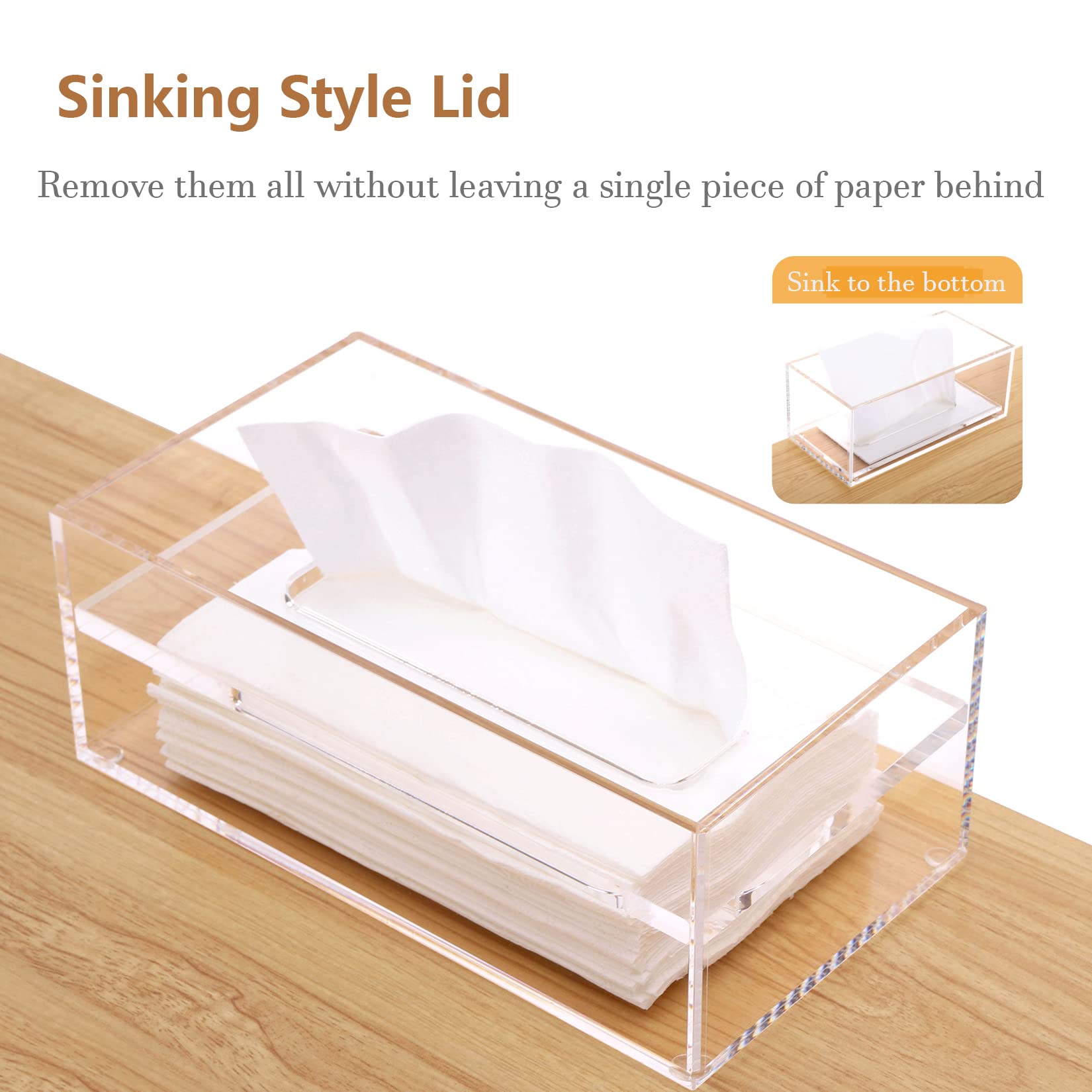 Sanrui Clear Acrylic Facial Tissue Box Cover Holder With 8Mm Top Lid Rectangle Napkin Dispenser Organizer For Bathroom, Kitchen