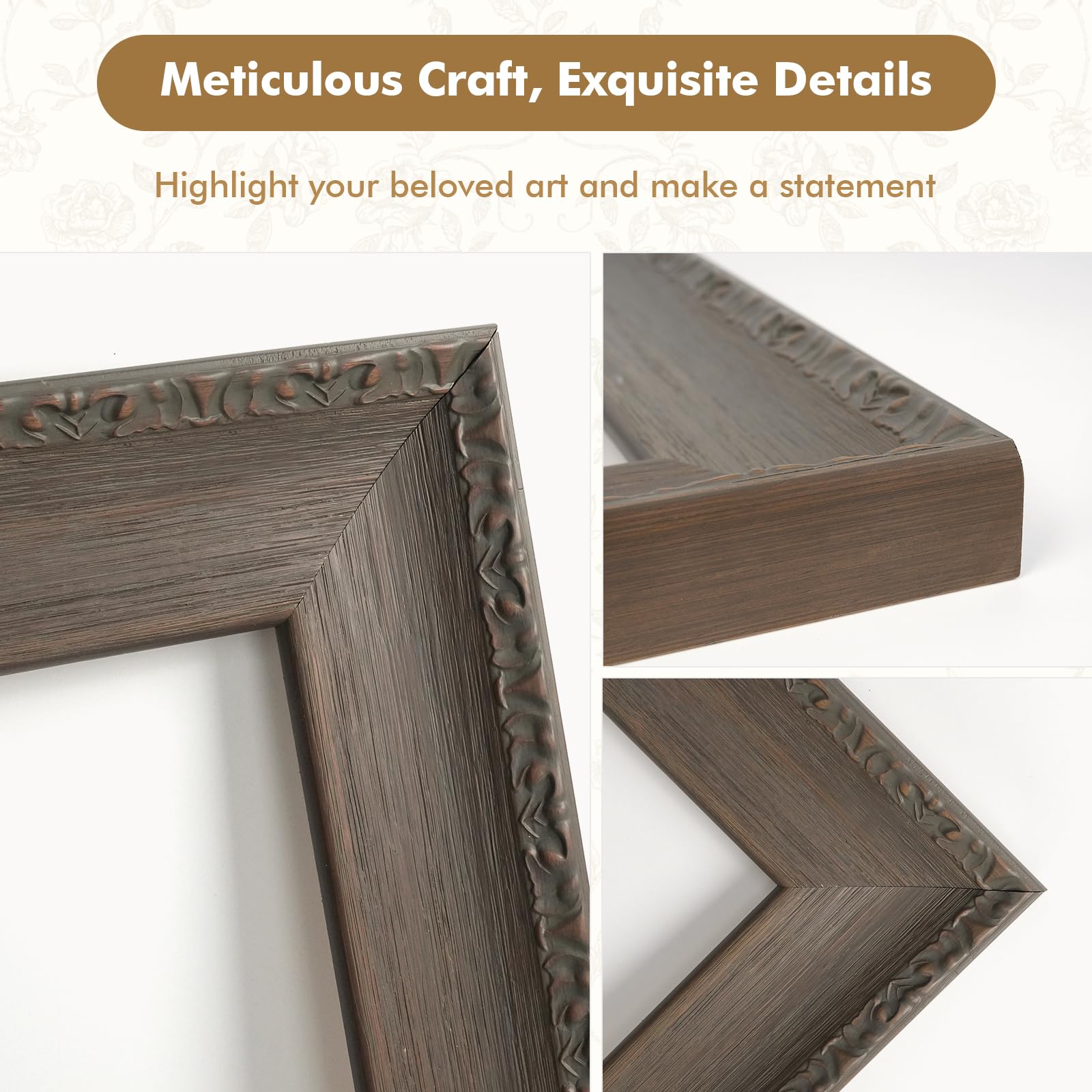 FOLKOR DIY Solid Wood Ornate Frame for 24x30 Rococo Paintings, 3.3 Wide Traditional Canvas Frame for Art Lover Housewarming Birt