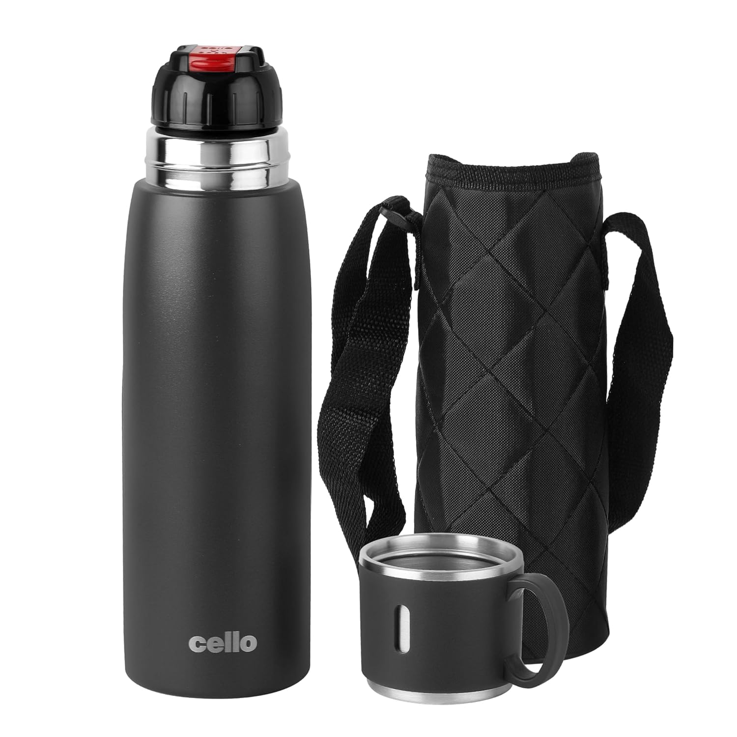 Cello Duro Cup Style | Double Walled Stainless Steel With Durable Dtp Coating | Travel Flask With Dual Purpose Cup & Cap | For C